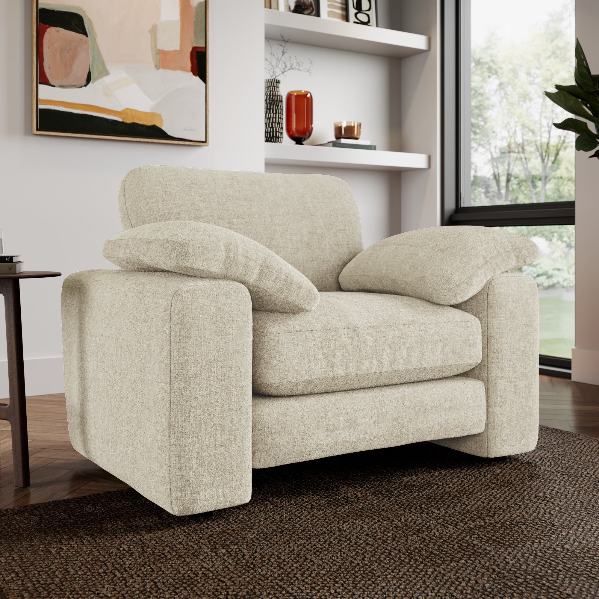 Magnus Soft Textured Chenille Snuggle Sofa Soft Textured Chenille Light Natural