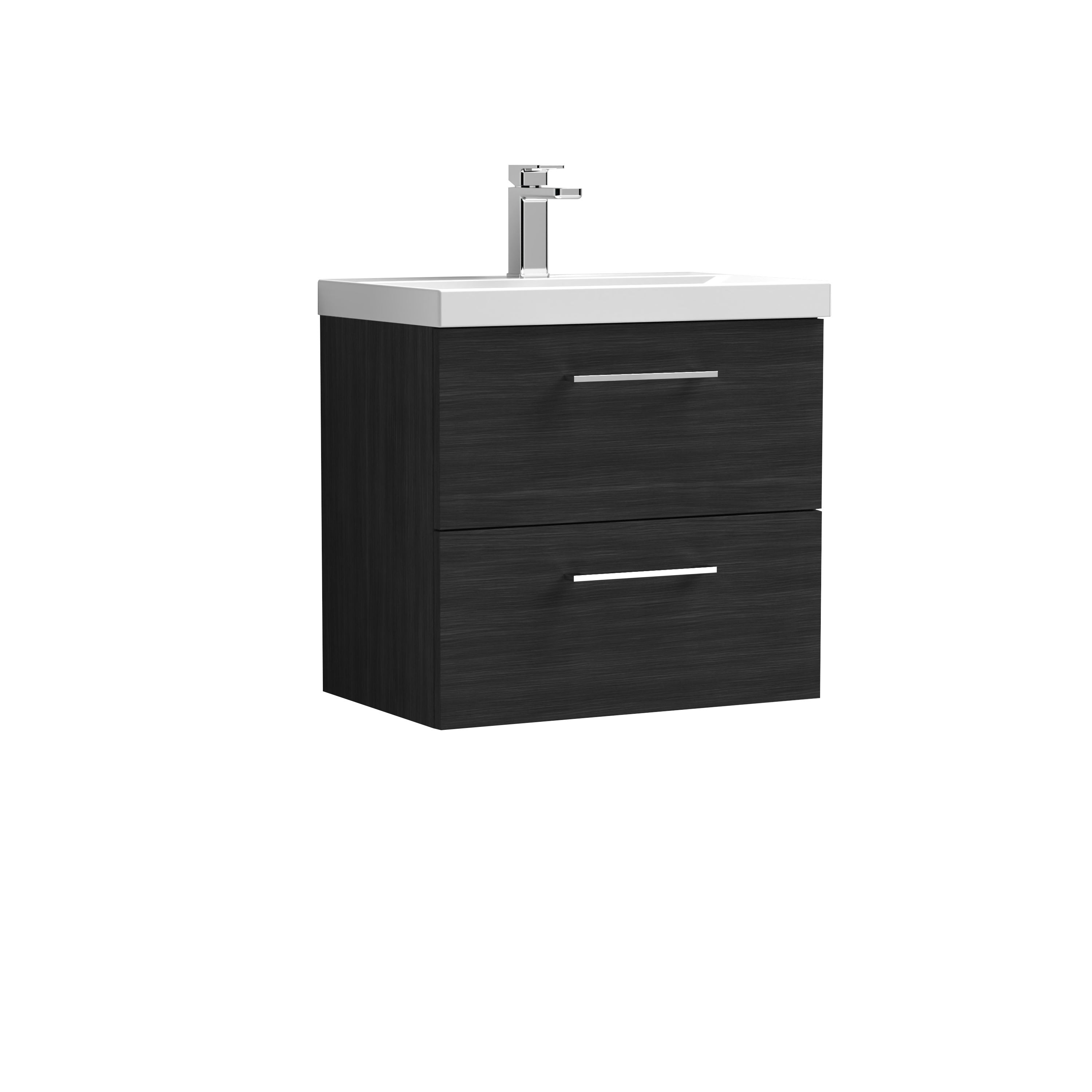 Arno Wall Mounted 2 Drawer Vanity Unit with Basin Charcoal Woodgrain