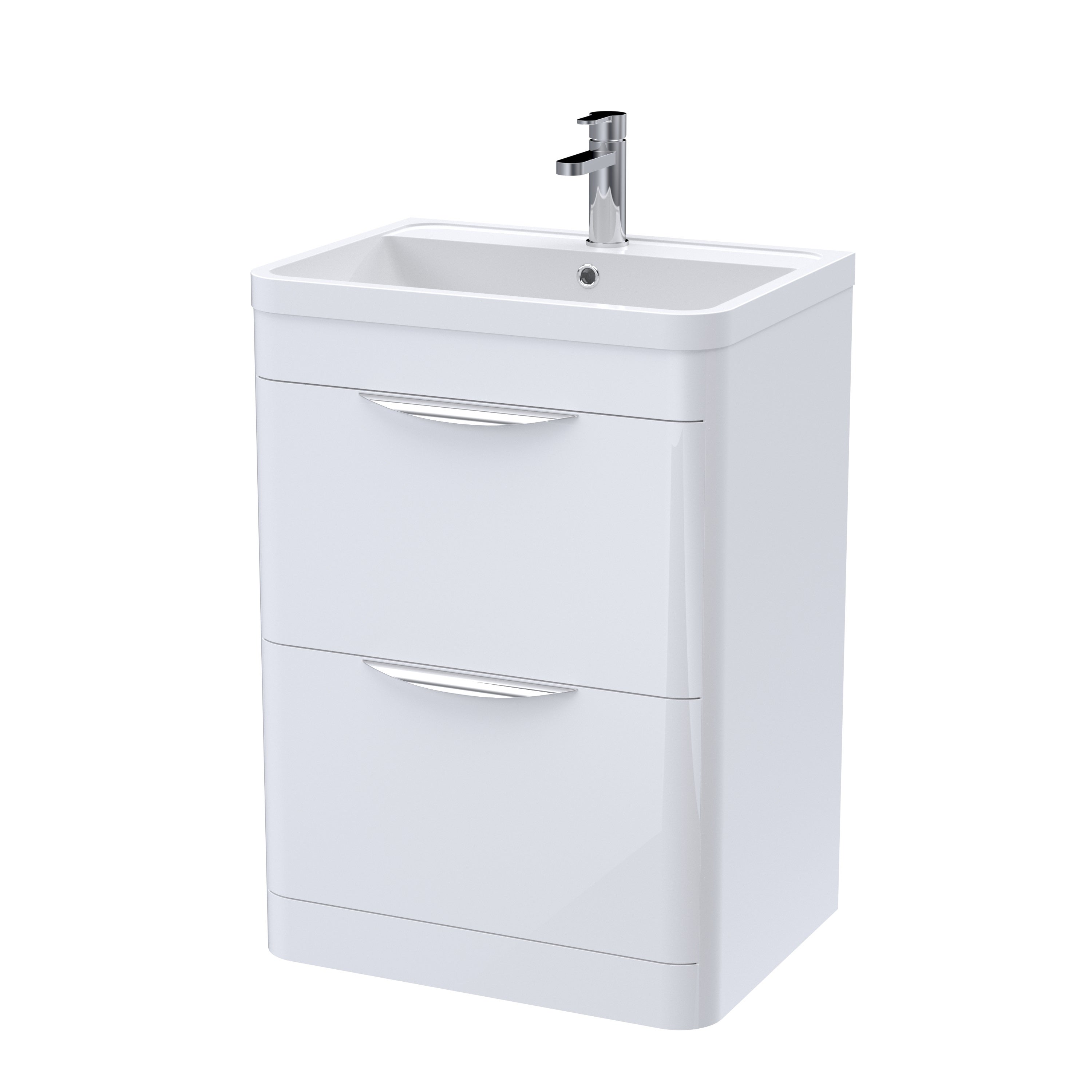 Parade Floor Standing Vanity Unit with Polymarble Basin Gloss White