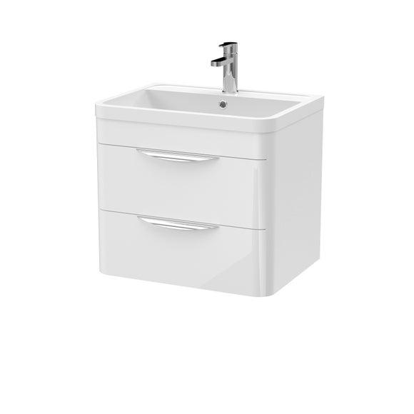 Parade Wall Mounted Vanity Unit with Ceramic Basin Gloss White