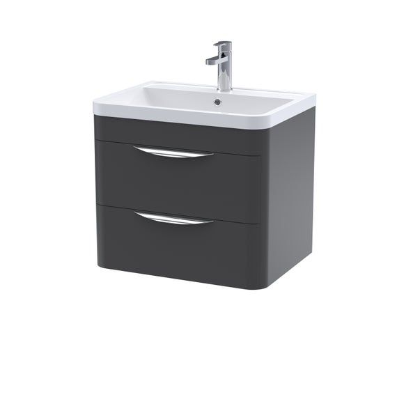 Parade Wall Mounted 2 Drawer Vanity Unit with Ceramic Basin