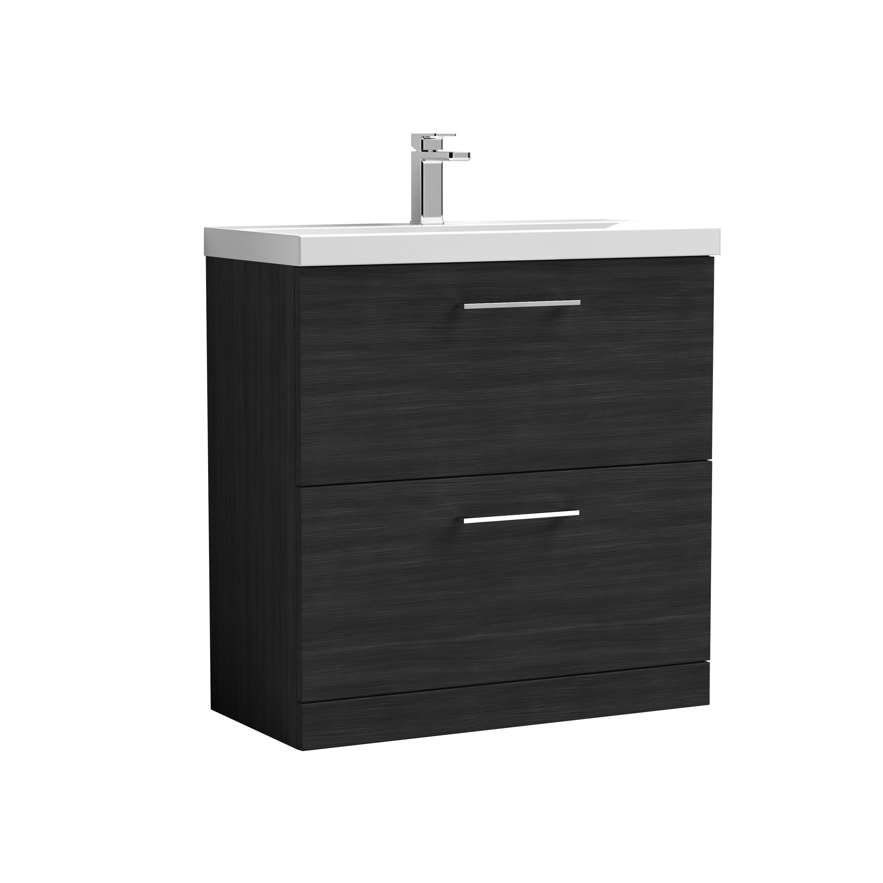 Arno Floor Standing 2 Drawer Vanity Unit with Basin Charcoal Woodgrain