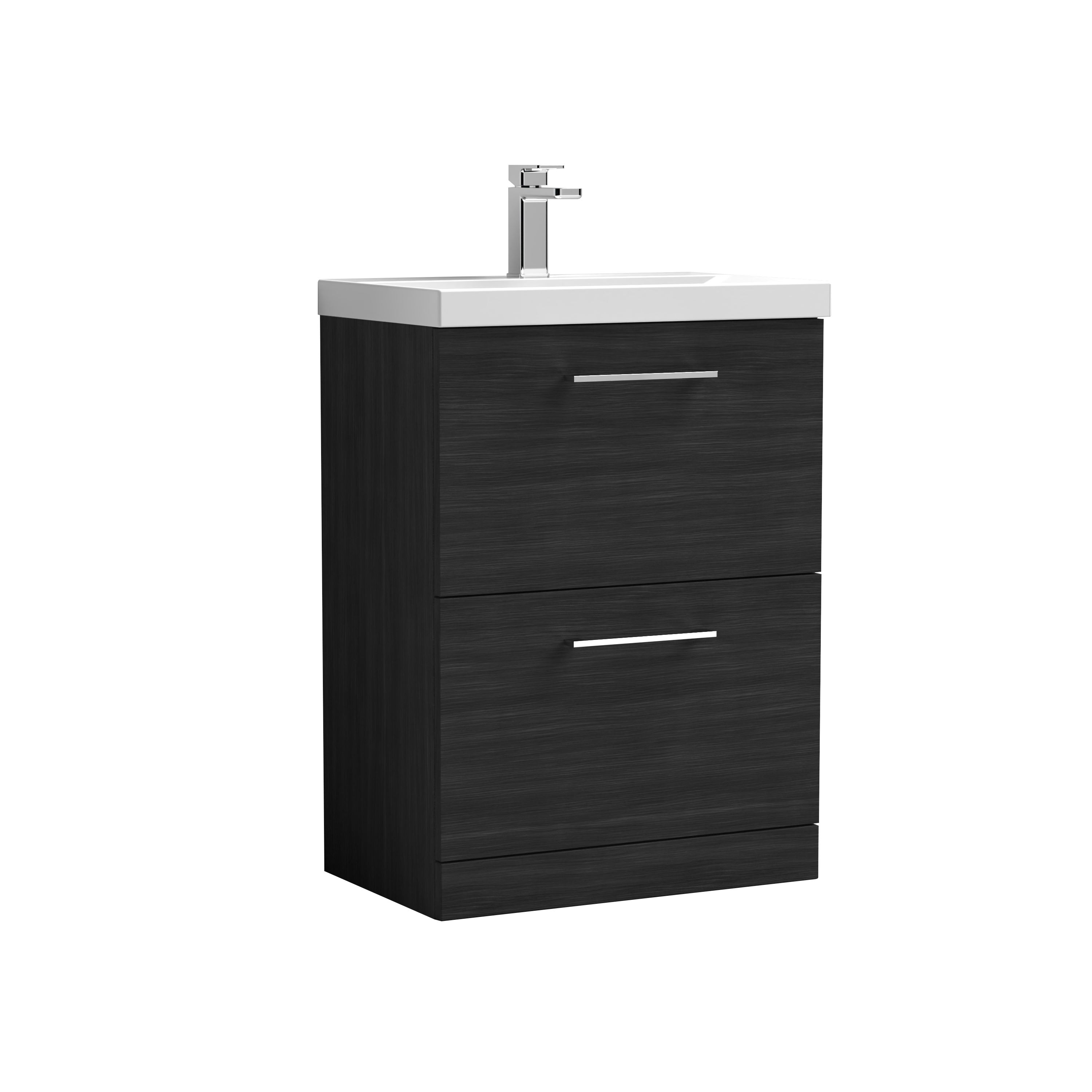 Arno Floor Standing 2 Drawer Vanity Unit with Basin Charcoal Woodgrain