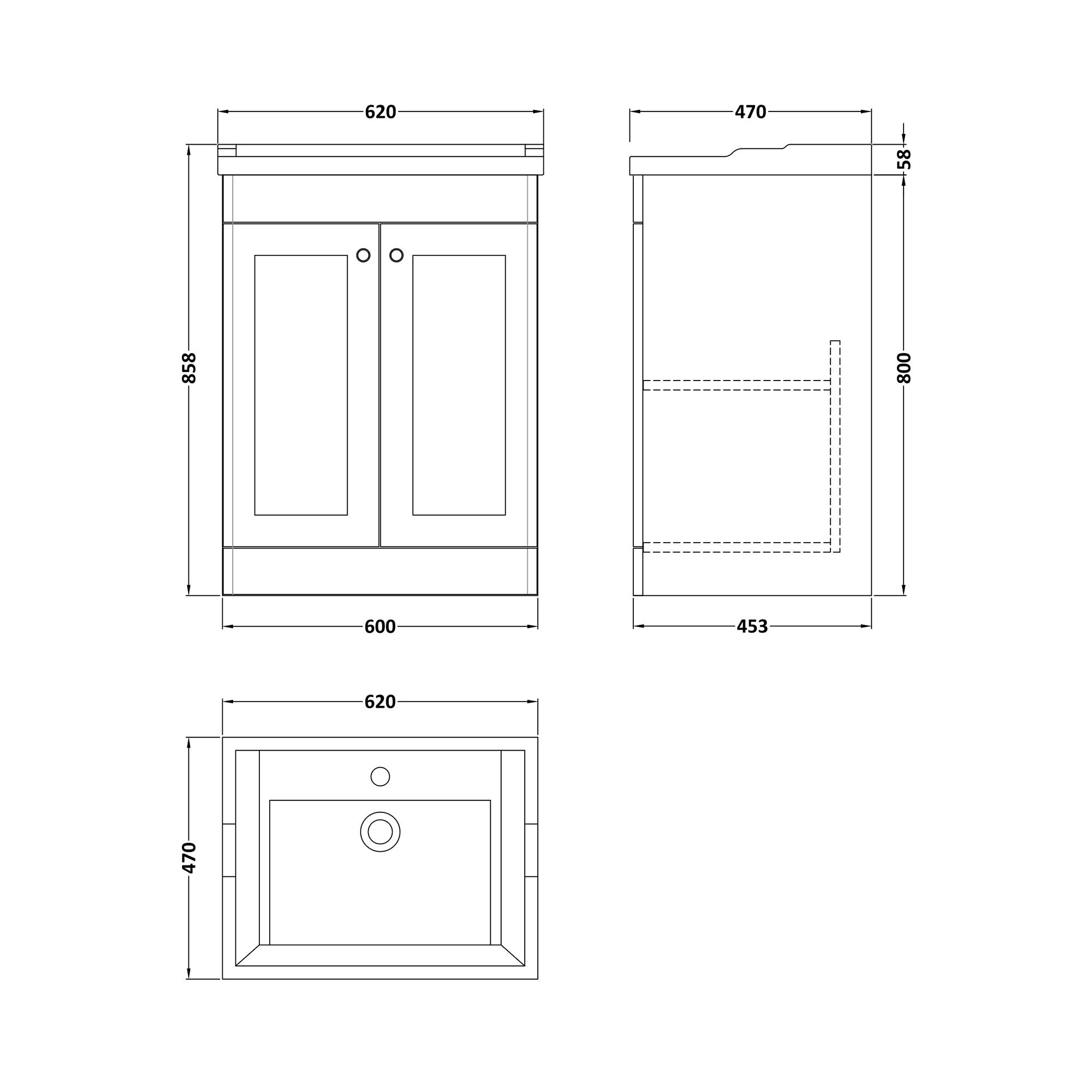 Classique Floor Standing 2 Door Vanity Unit with Ceramic Basin | Dunelm