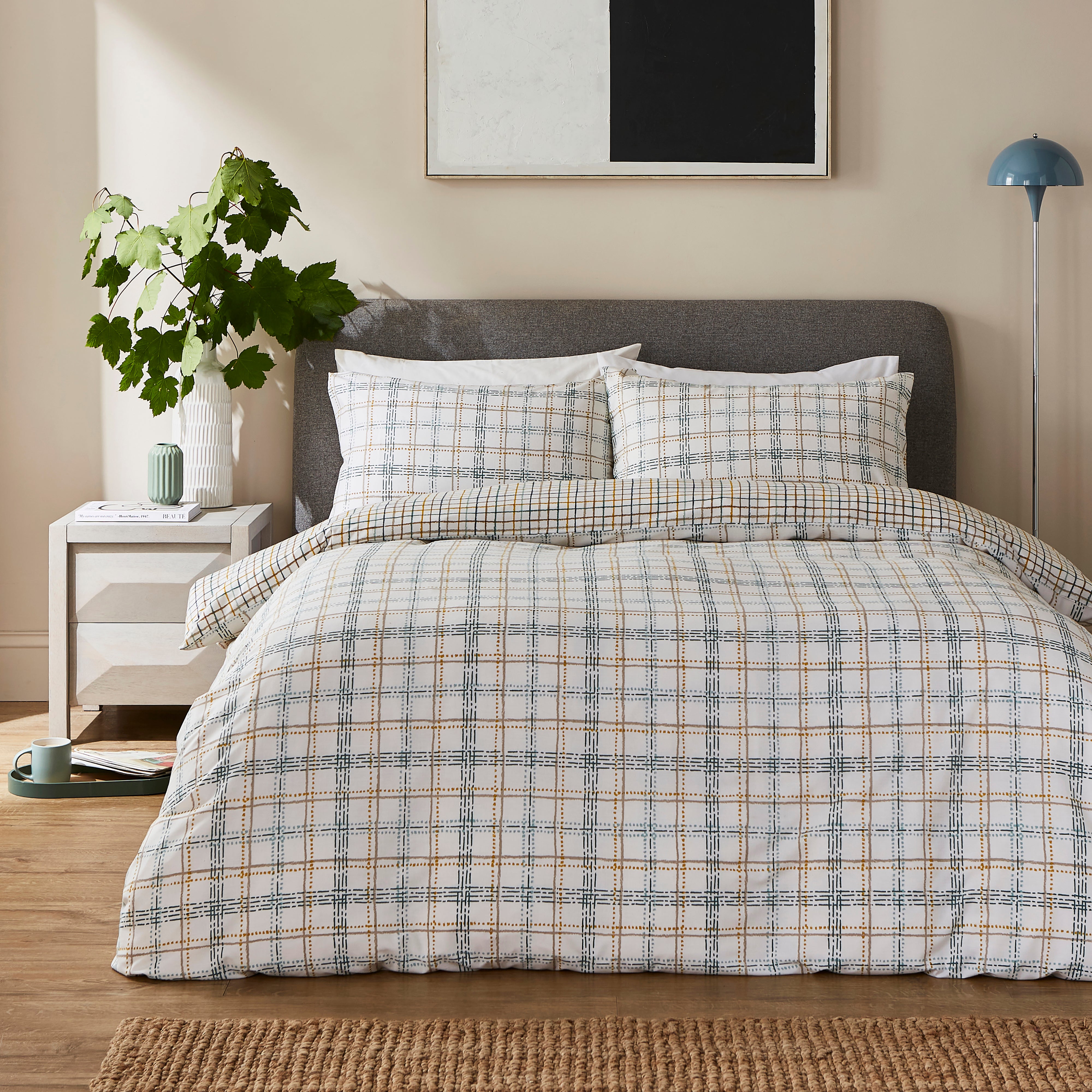 Modern Check Cosy Easycare Duvet Cover And Pillowcase Set Green