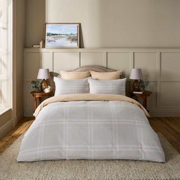 Dorma Braemar Check Camel Brushed Cotton Duvet Cover And Pillowcase Set