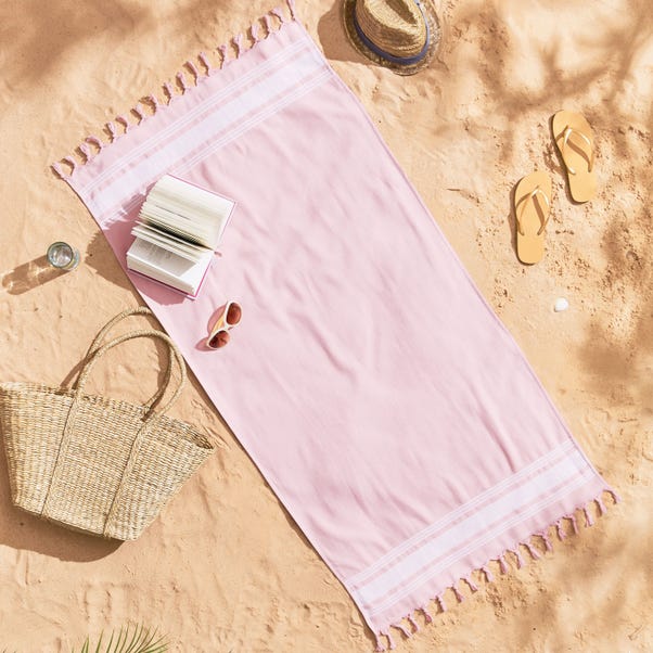 Catherine Lansfield Pink Hammam Cotton Beach Towel image 1 of 4