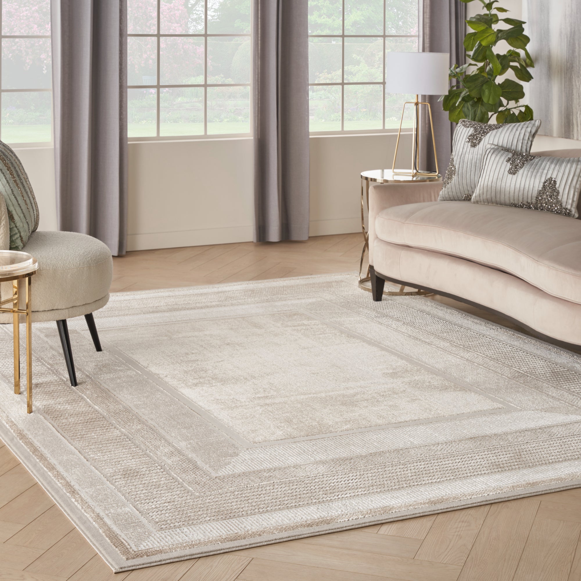 Glitz Border Velvet Rug Beige