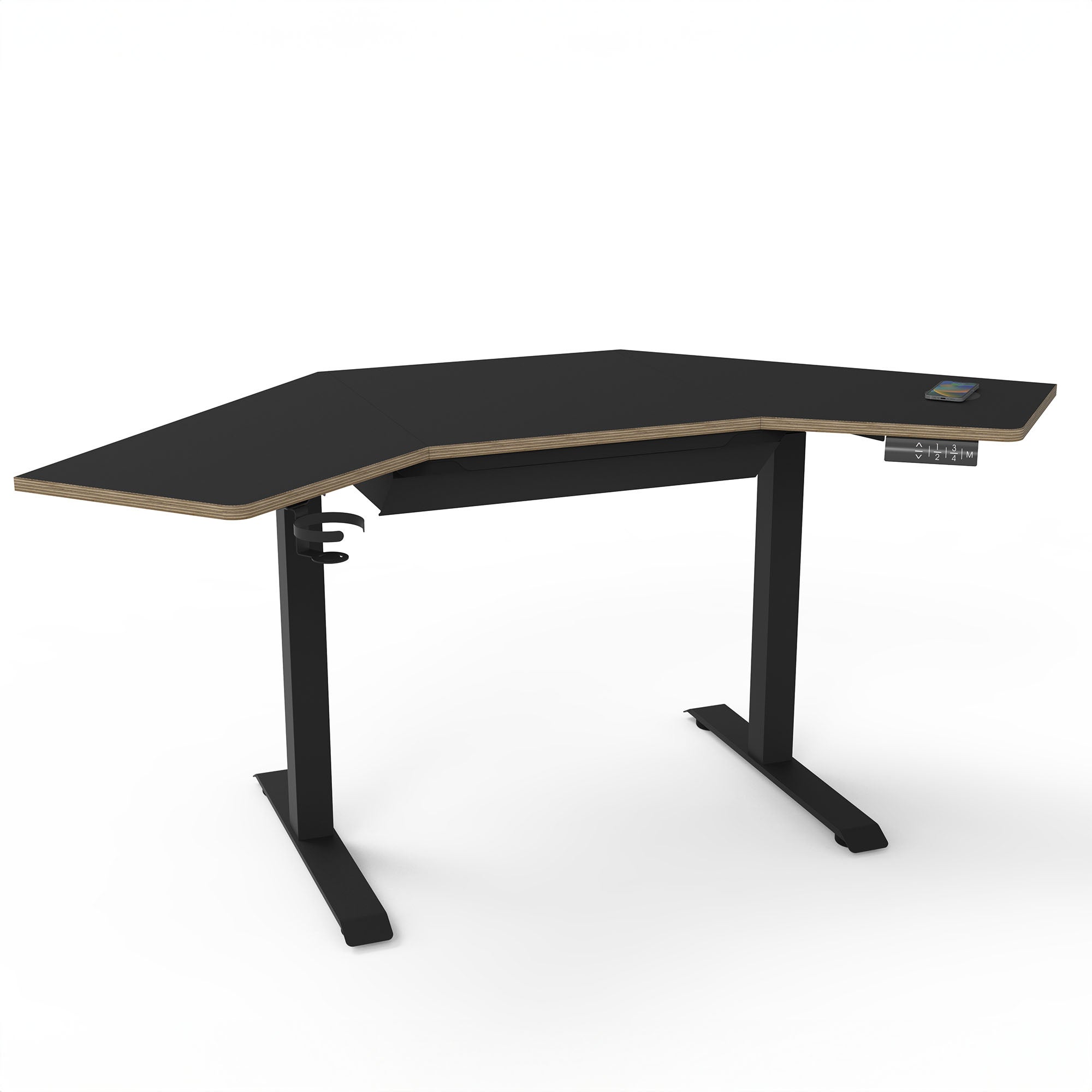 Gino Corner Height Adjustable Desk With Drawer Black