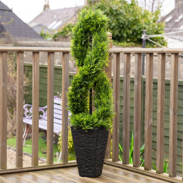 Artificial Twisted Cedar Topiary in Stone Pot image 1 of 3