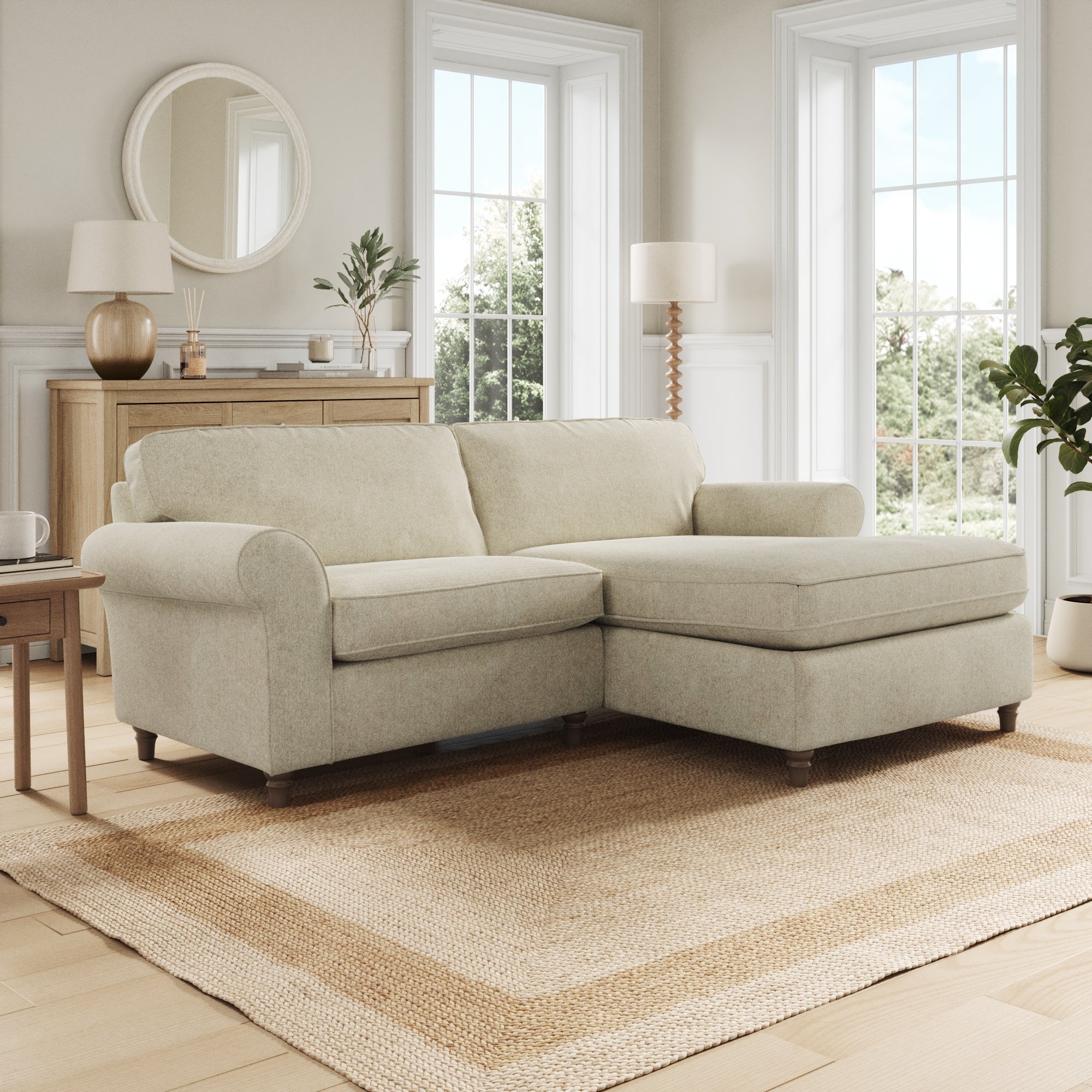 Flori Corner Chaise Sofa Soft Chenille Sandstone