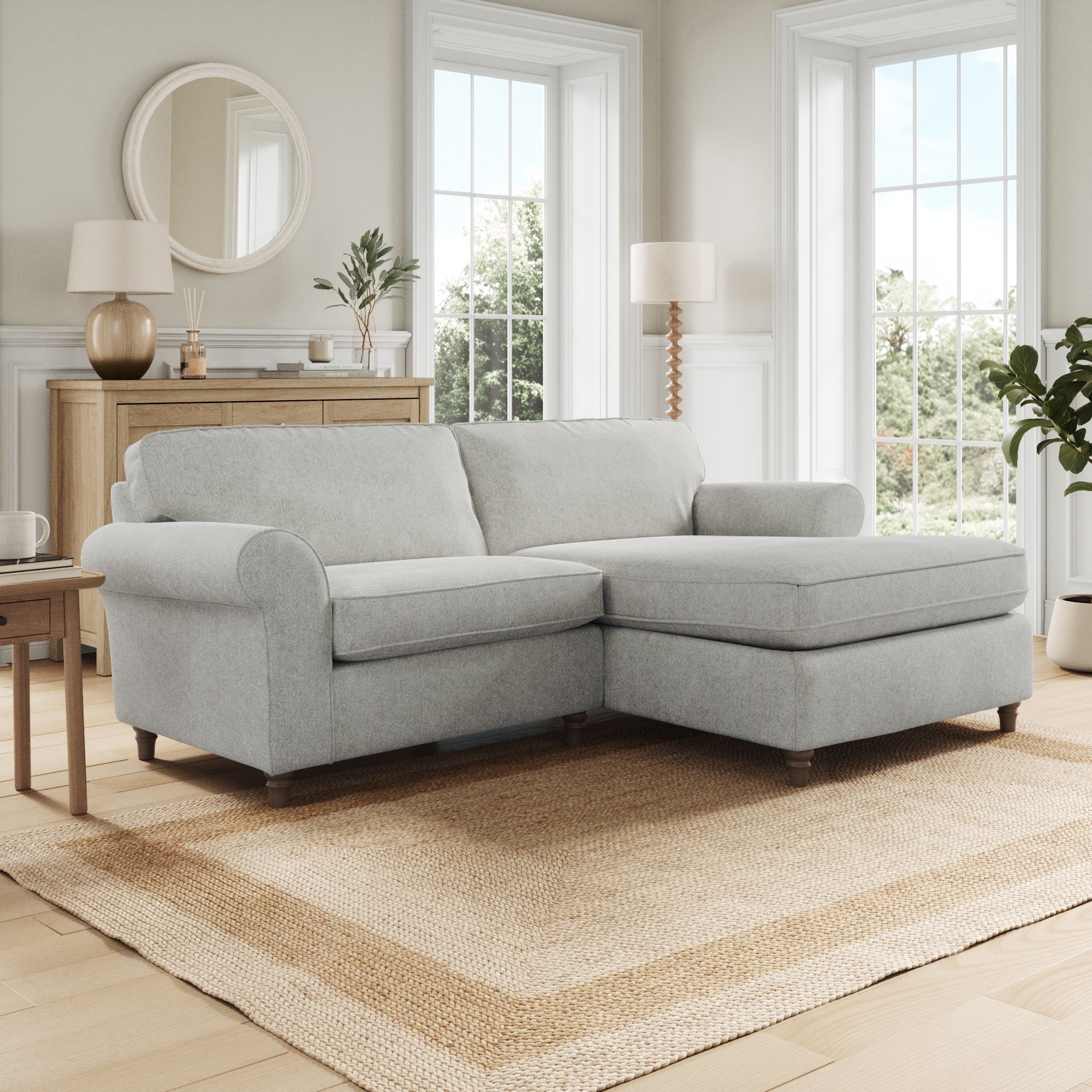 Flori Corner Chaise Sofa Soft Chenille Grey