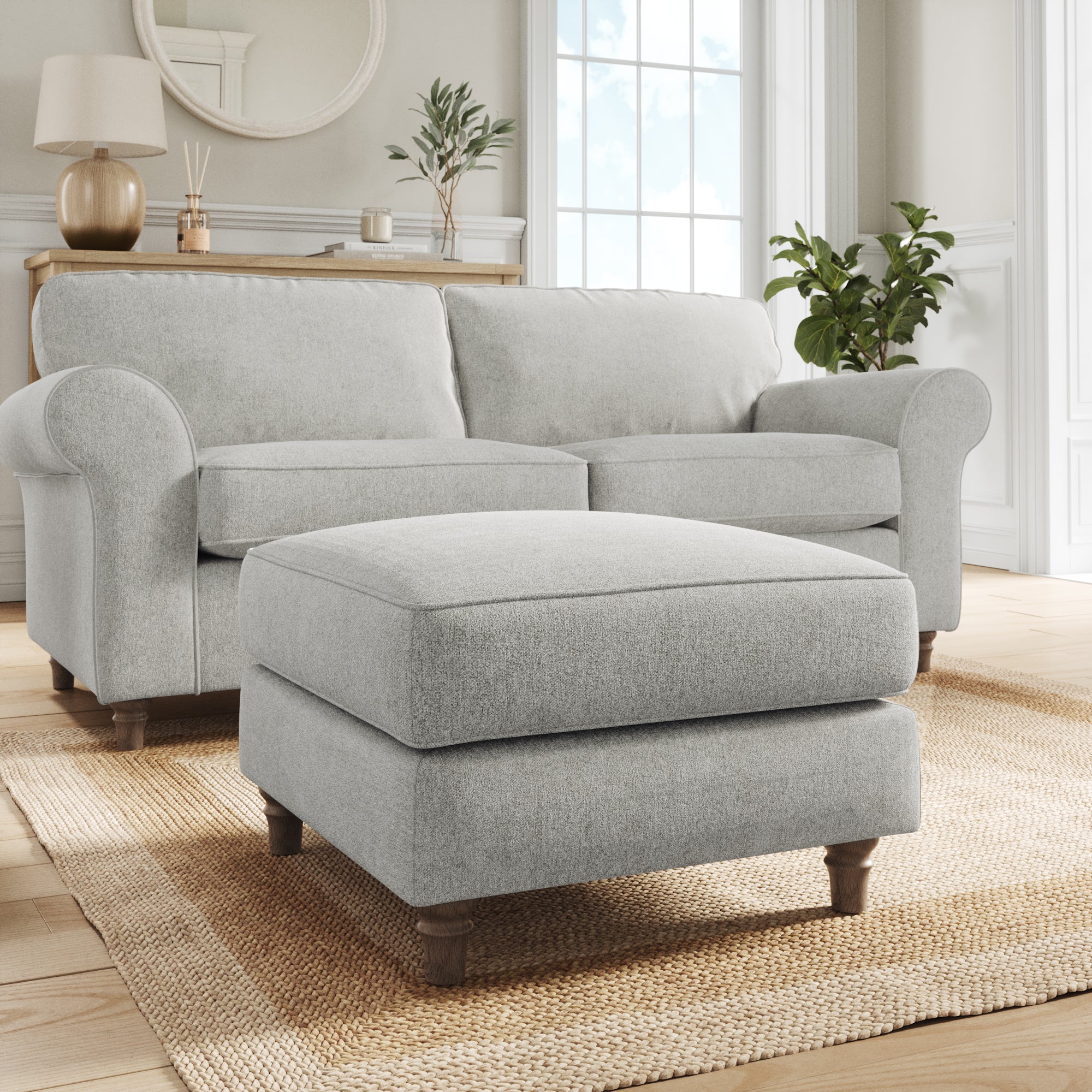 Flori Footstool Soft Chenille Grey