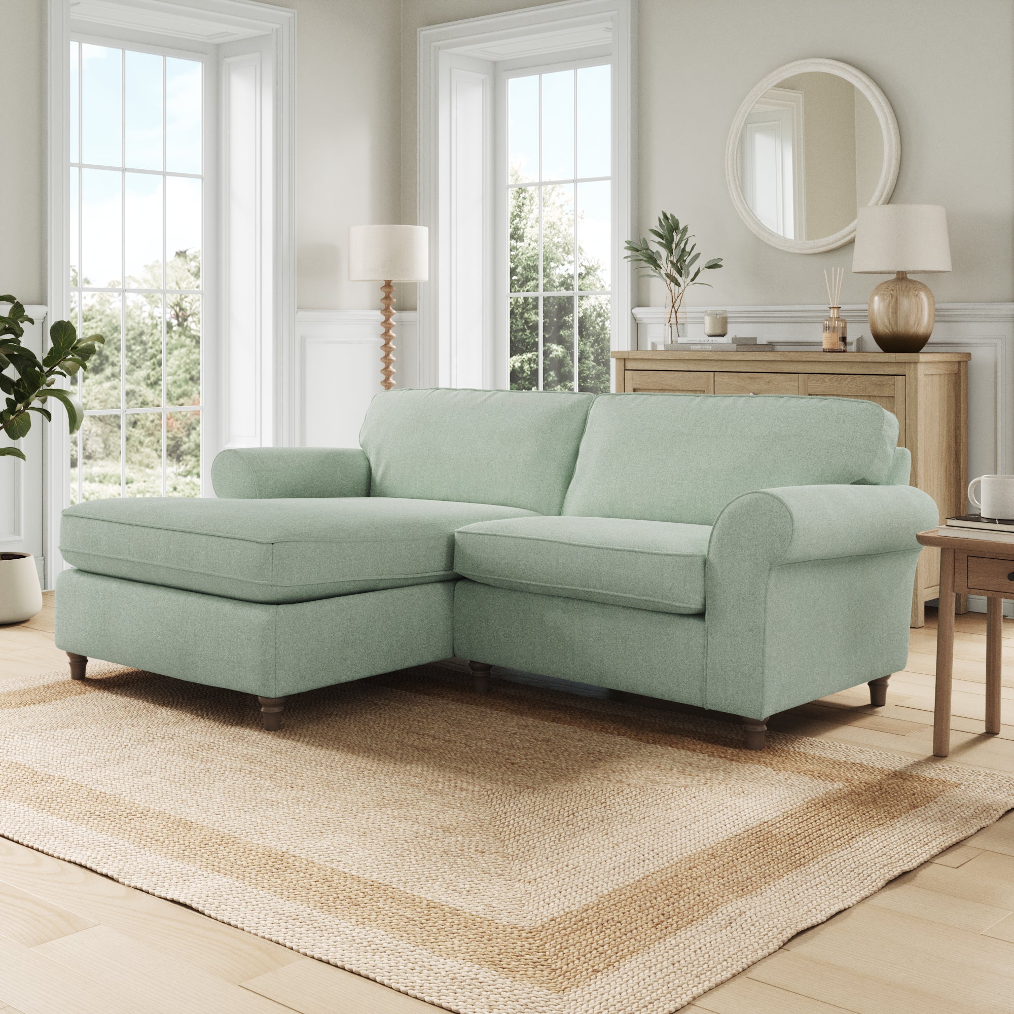 Flori Corner Chaise Sofa Soft Chenille Seafoam