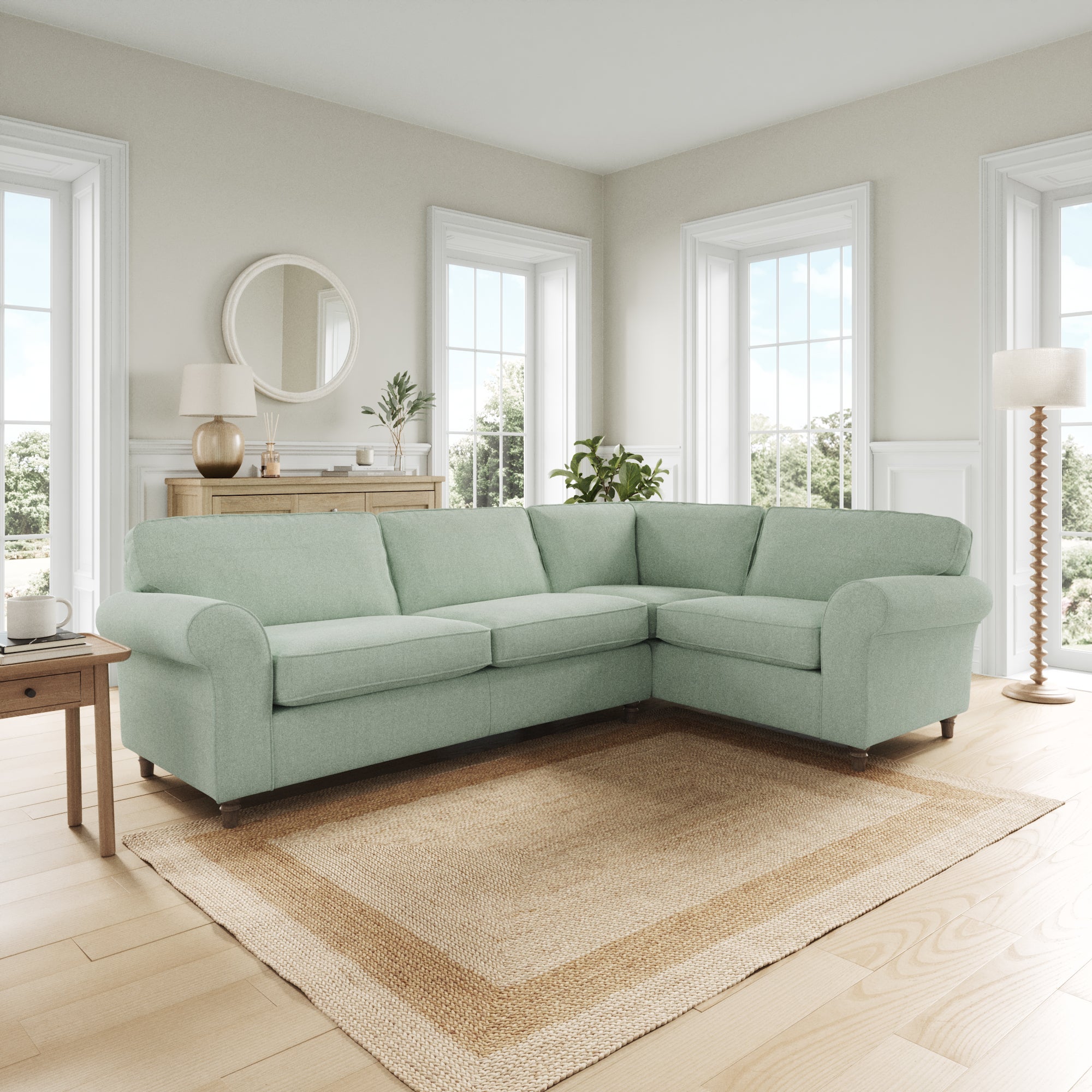 Flori Corner Sofa Soft Chenille Seafoam