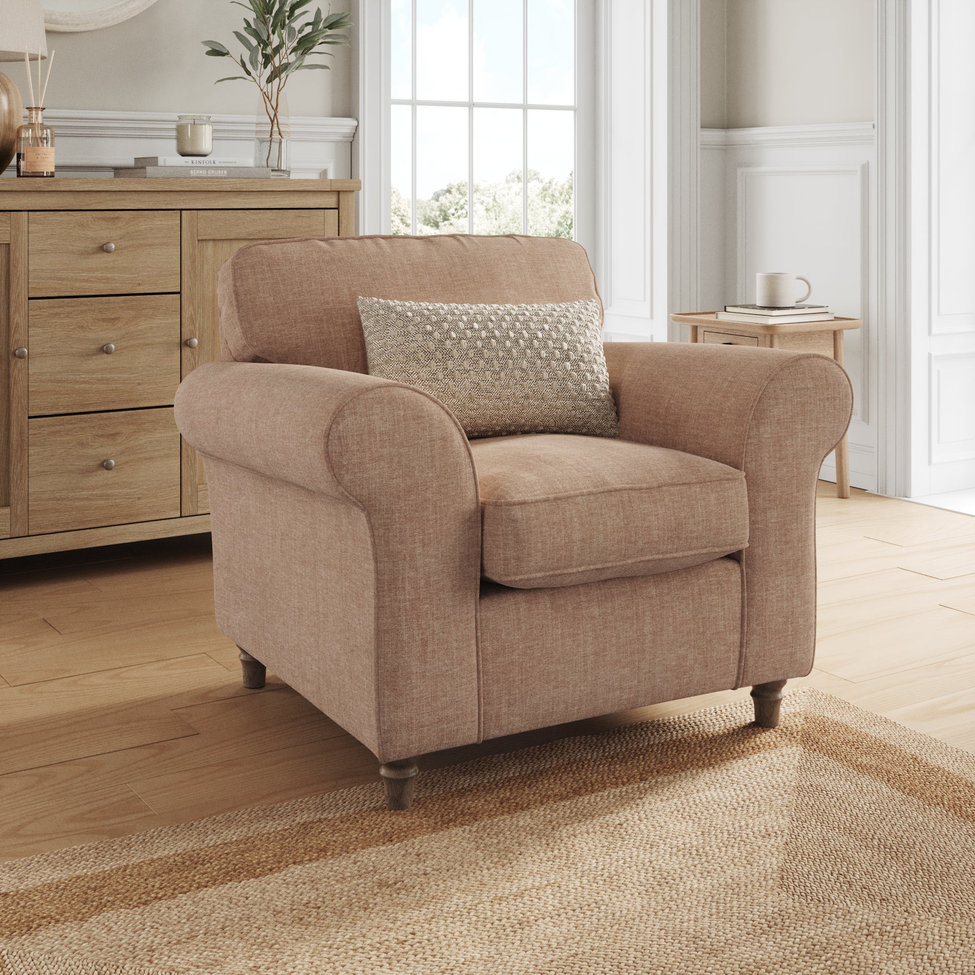 Flori Armchair Tonal Plush Chenille Soft Clay