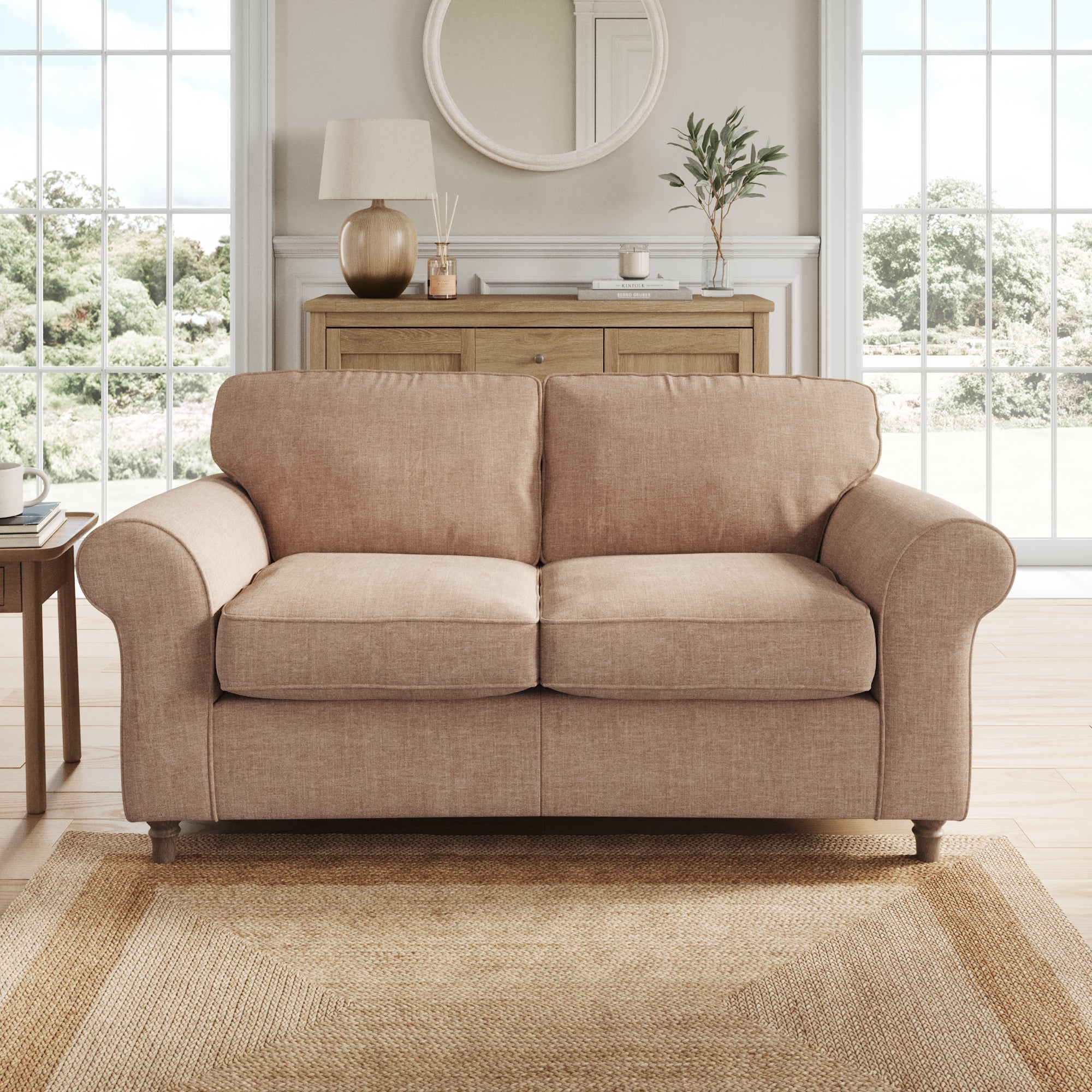 Flori 2 Seater Sofa Tonal Plush Chenille Soft Clay