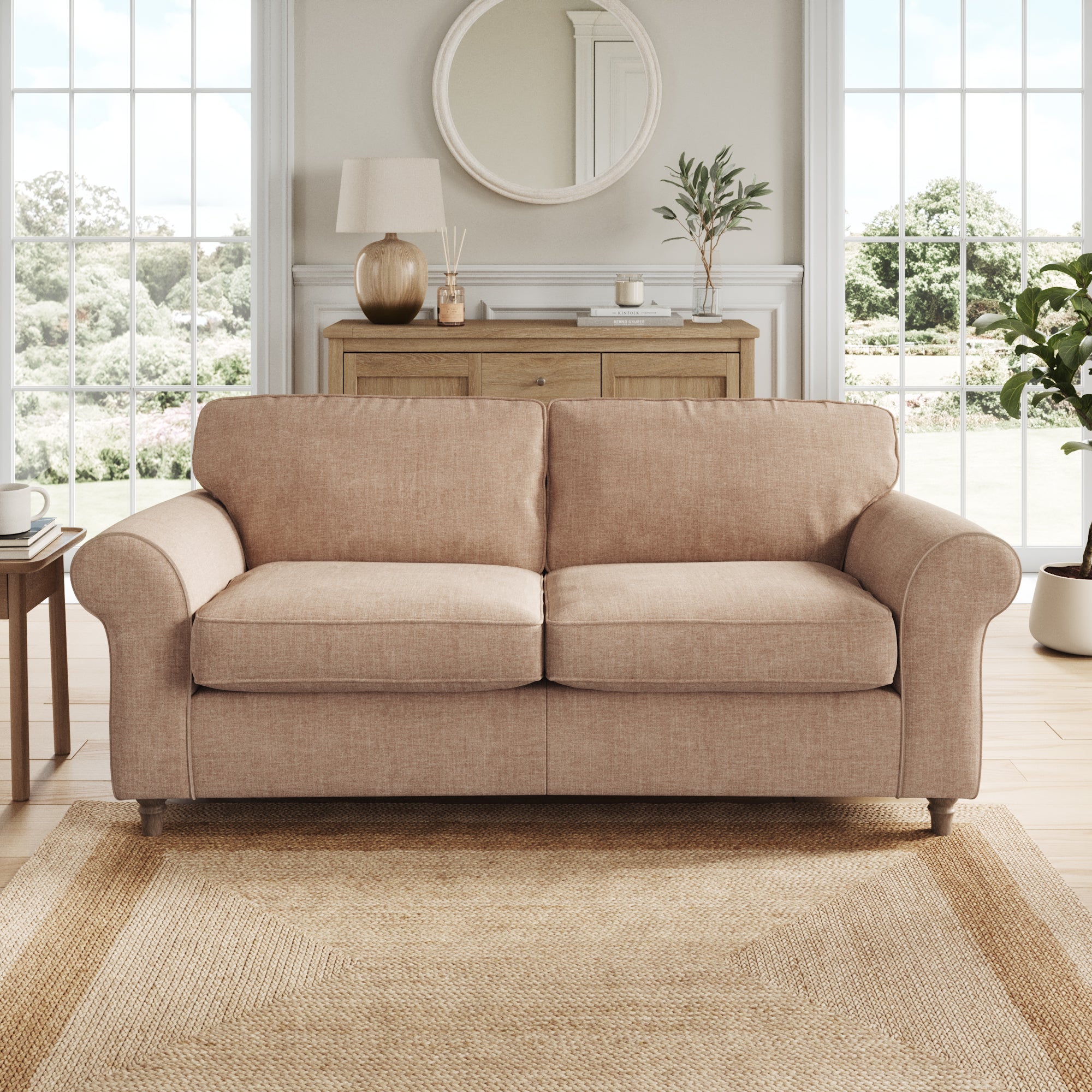 Flori 3 Seater Sofa Tonal Plush Chenille Soft Clay