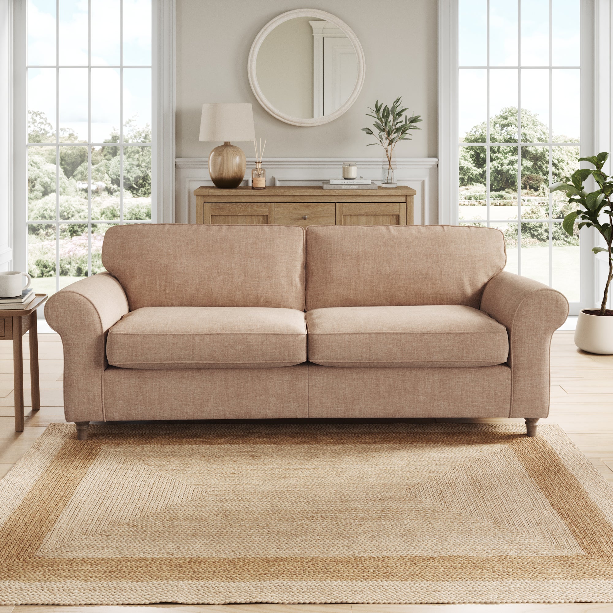 Flori 4 Seater Sofa Tonal Plush Chenille Soft Clay