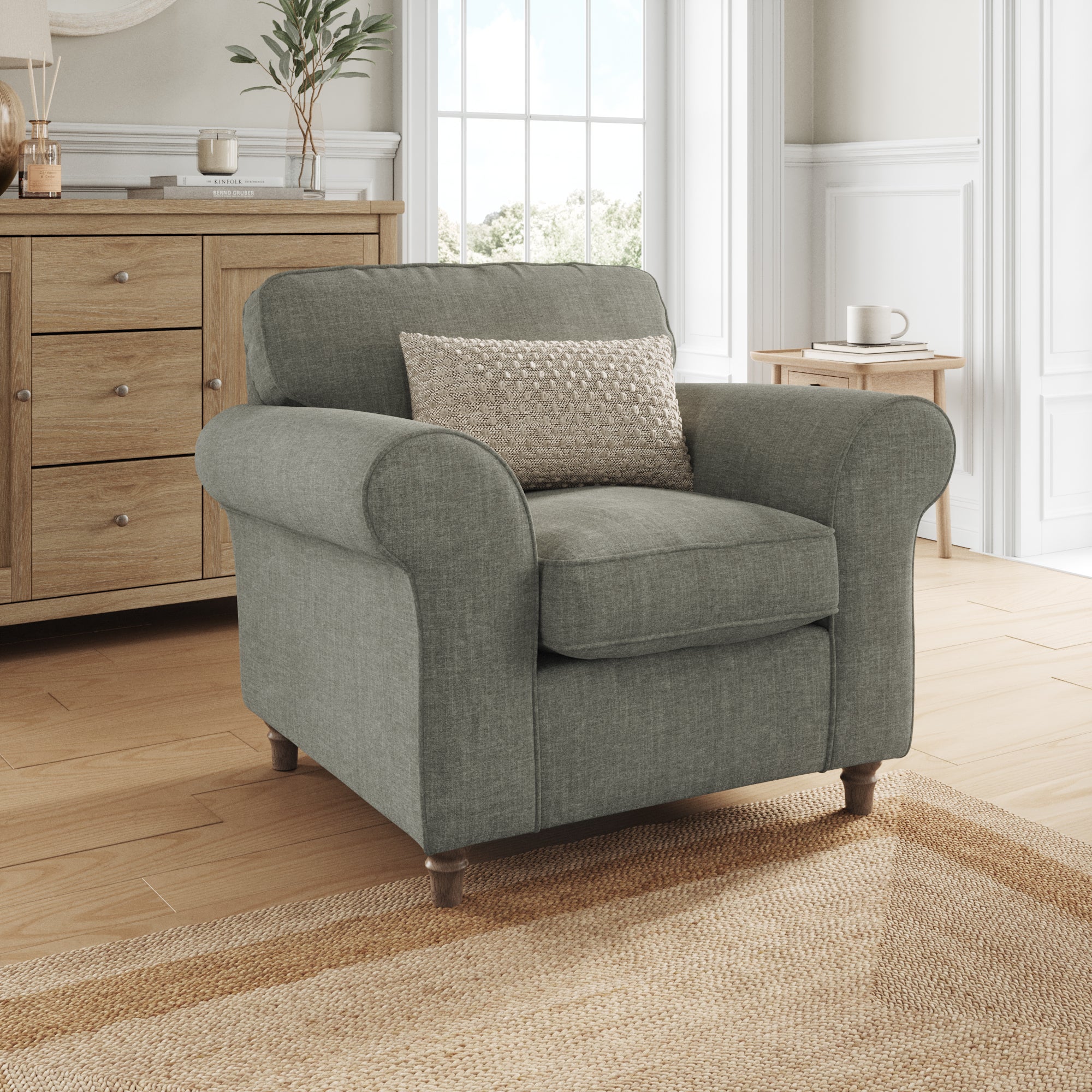 Flori Armchair Tonal Plush Chenille Grey