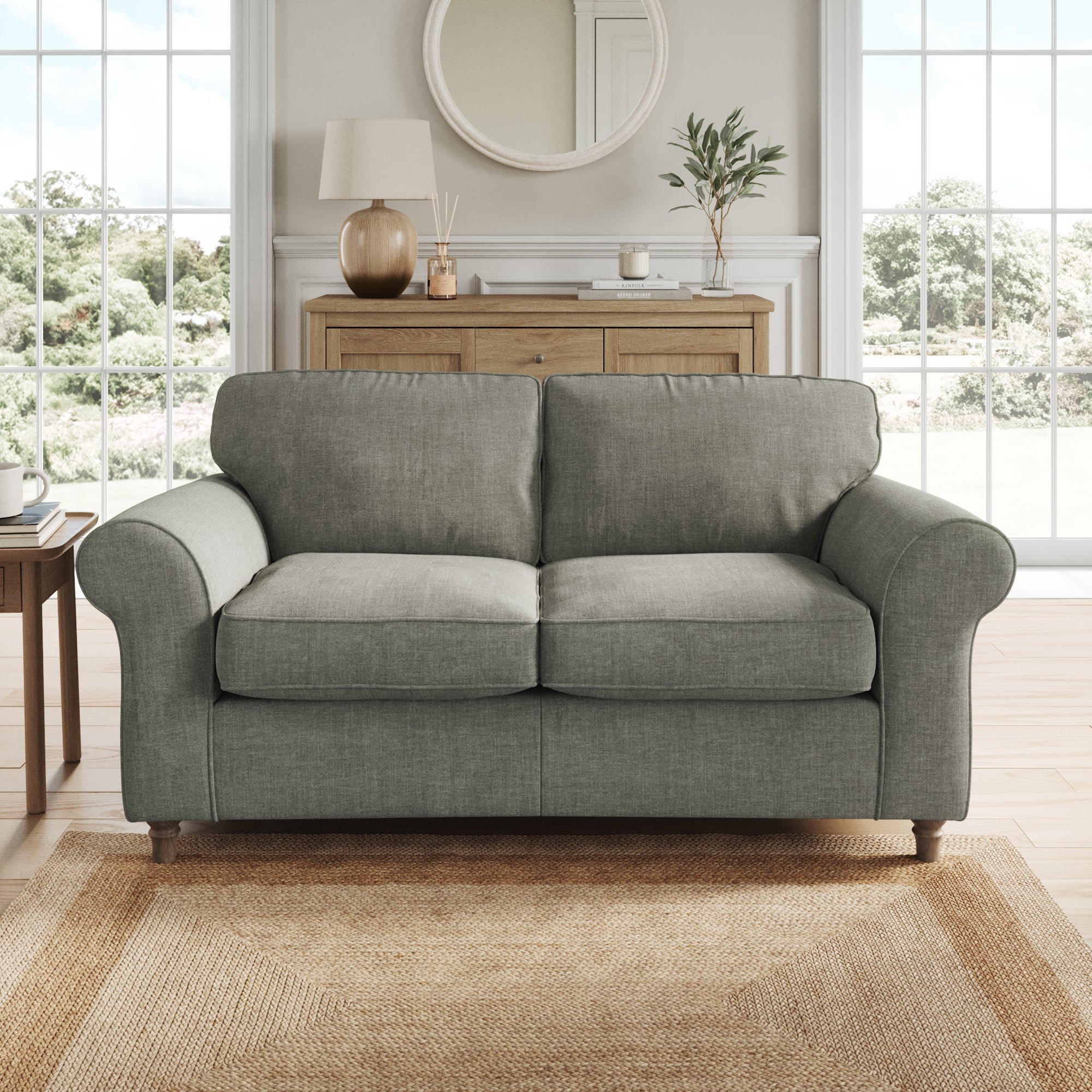 Flori 2 Seater Sofa Tonal Plush Chenille Grey