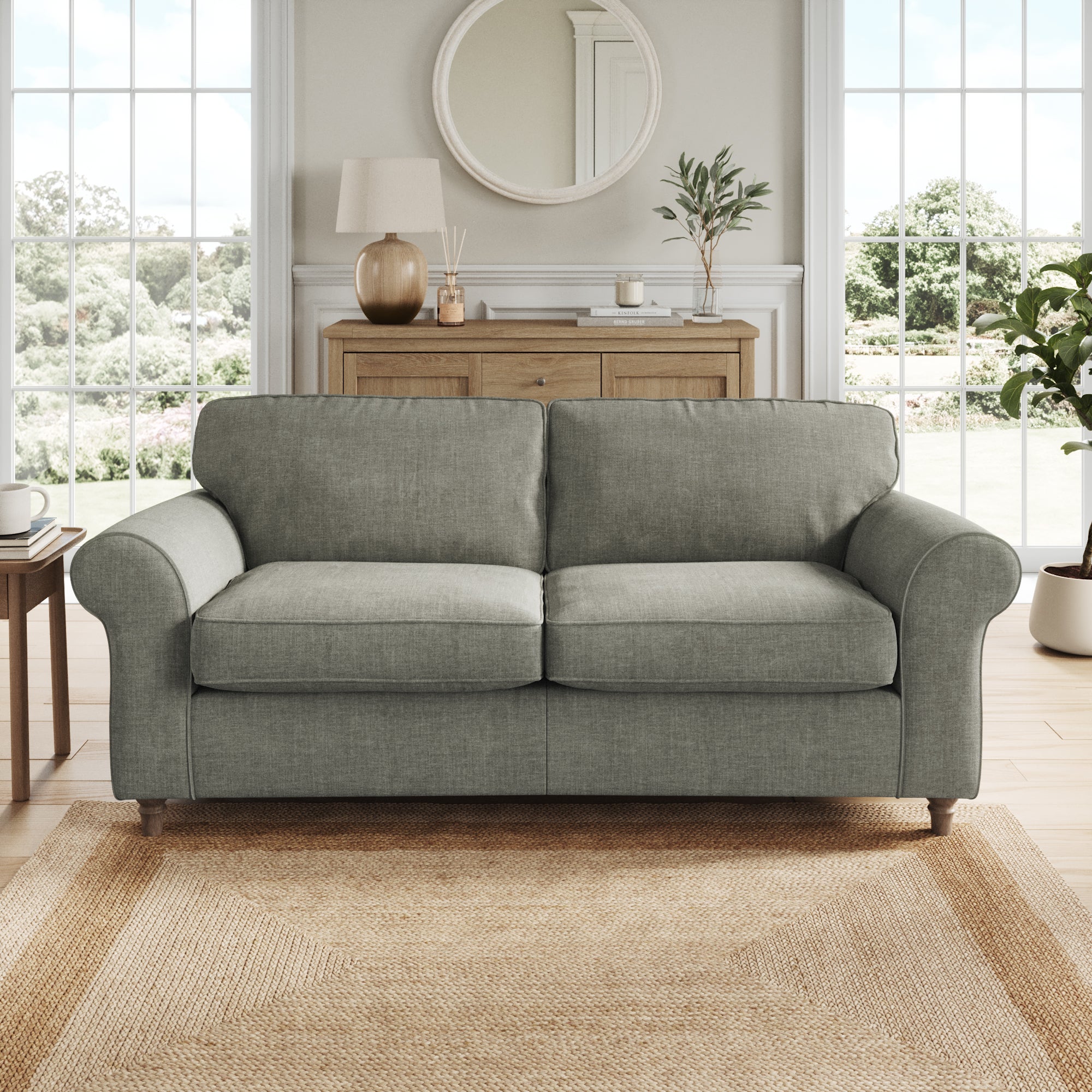 Flori 3 Seater Sofa Tonal Plush Chenille Grey