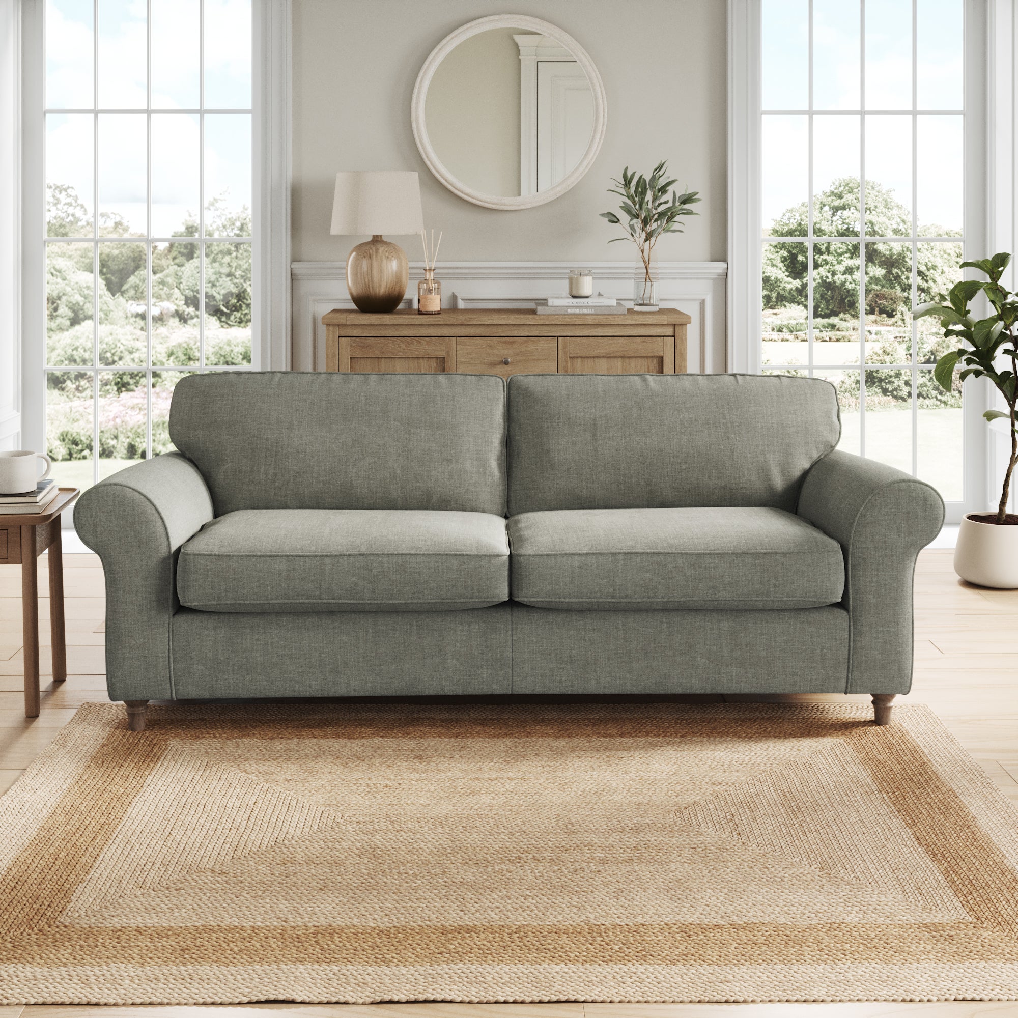 Flori 4 Seater Sofa Tonal Plush Chenille Grey