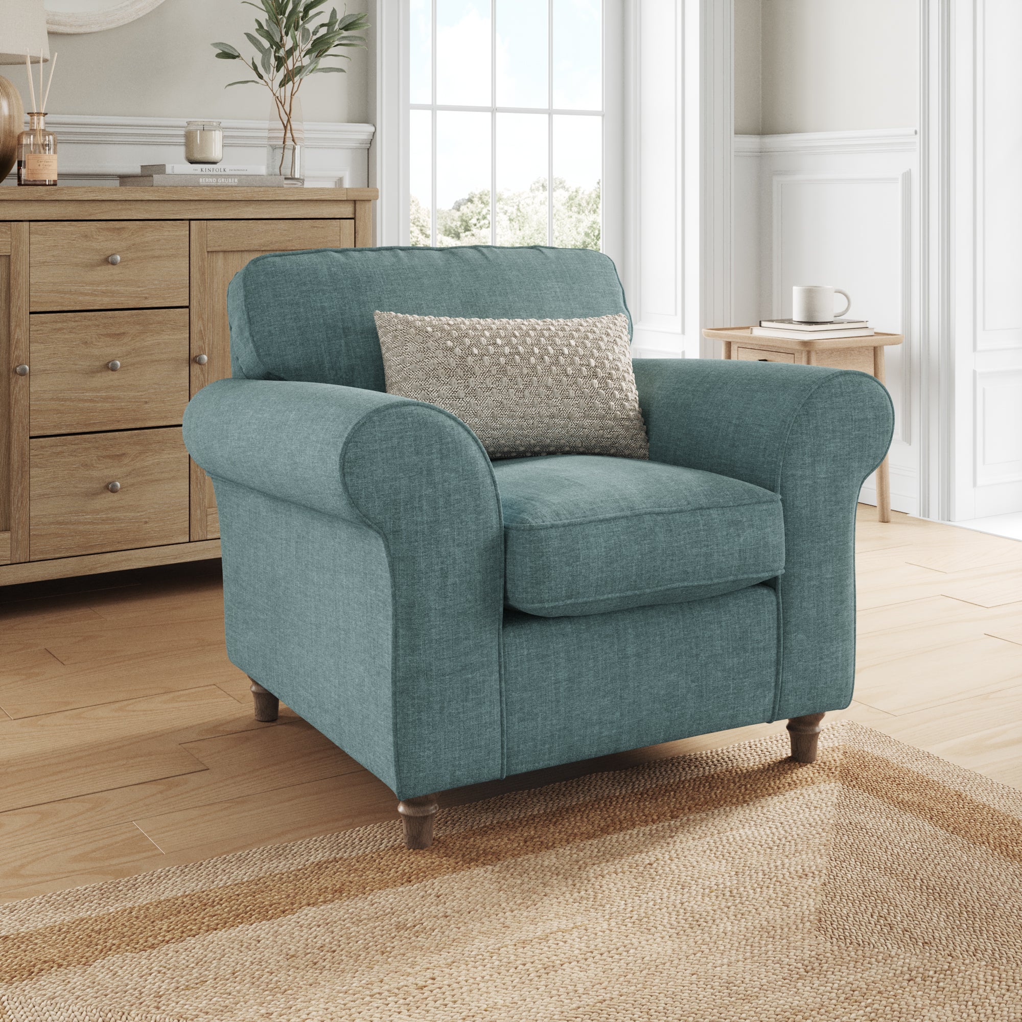 Flori Armchair Tonal Plush Chenille Aqua