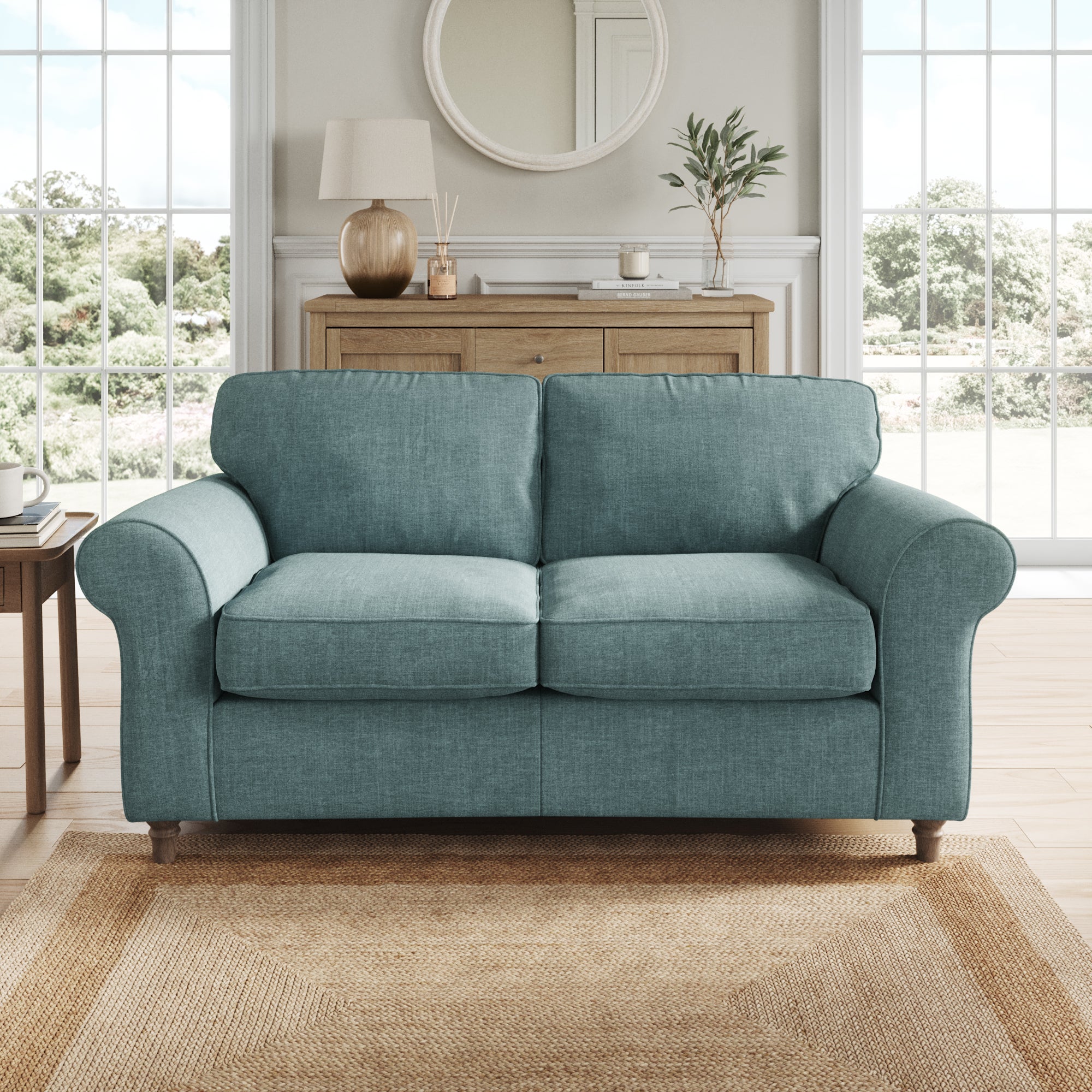 Flori 2 Seater Sofa Tonal Plush Chenille Aqua