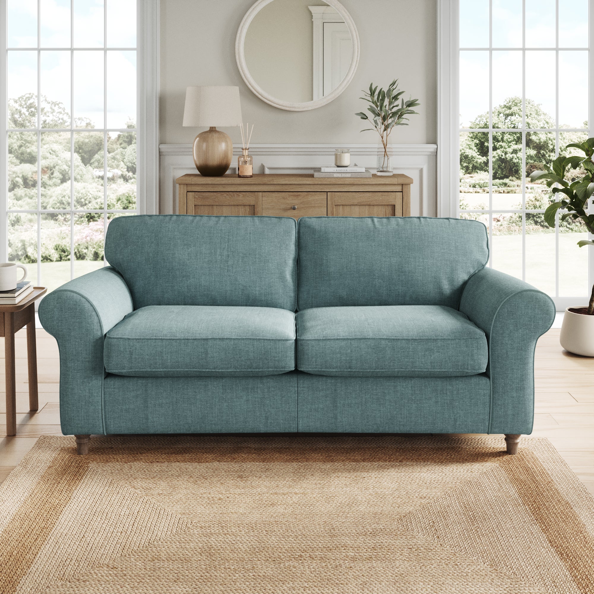 Flori 3 Seater Sofa Tonal Plush Chenille Aqua