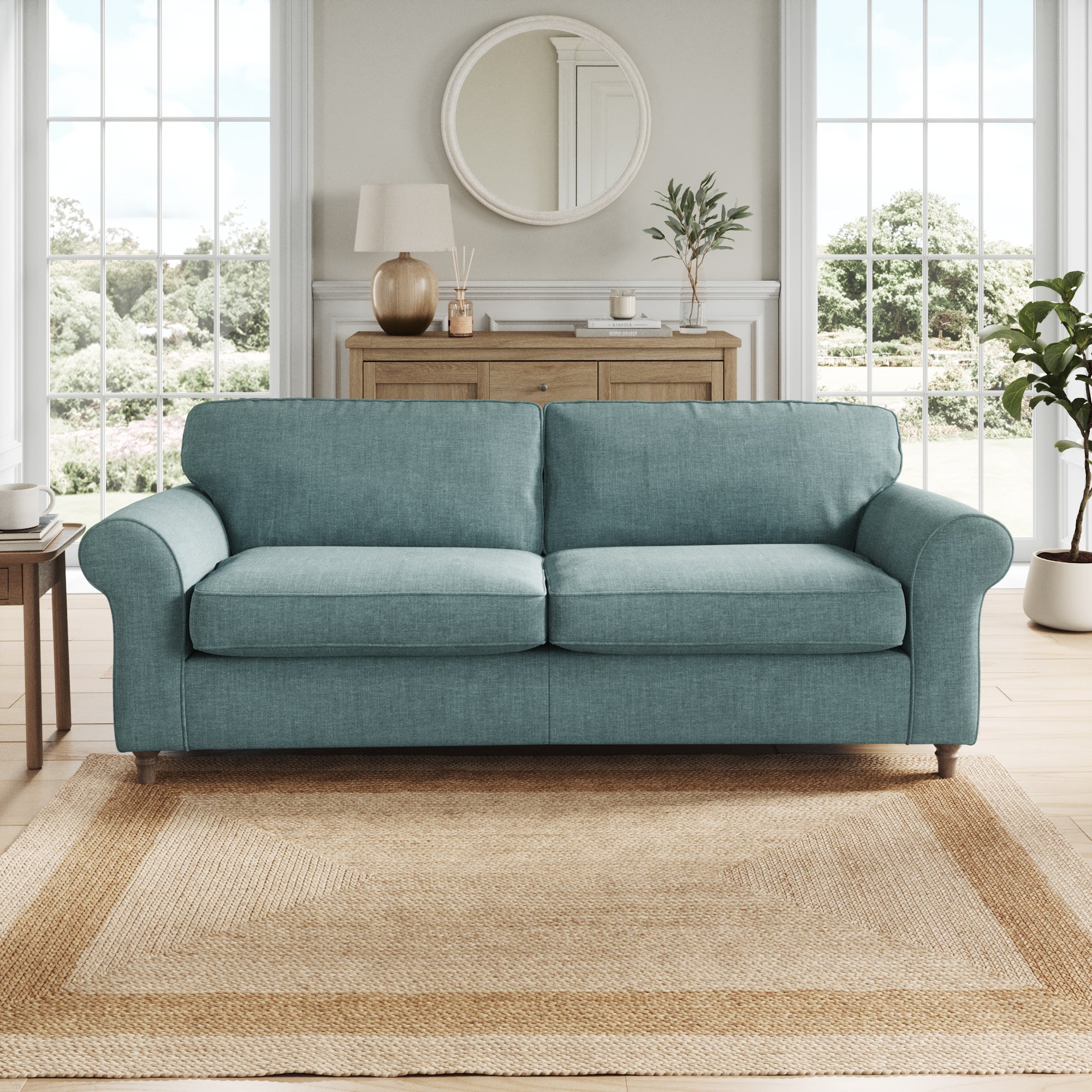 Flori 4 Seater Sofa Tonal Plush Chenille Aqua