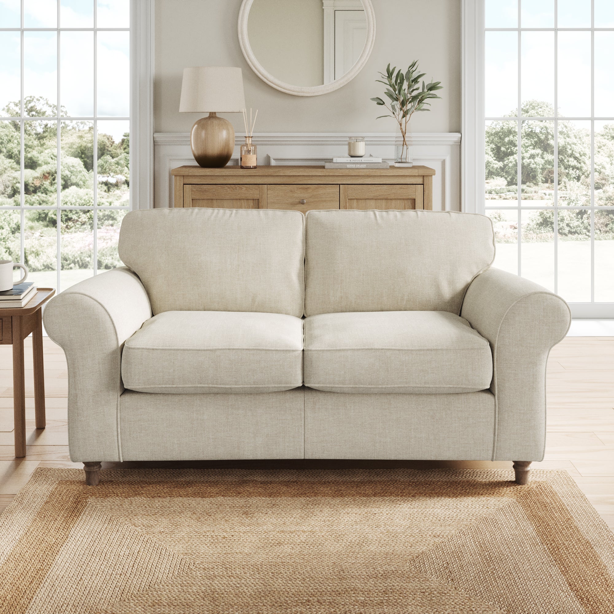 Flori 2 Seater Sofa Tonal Plush Chenille Natural