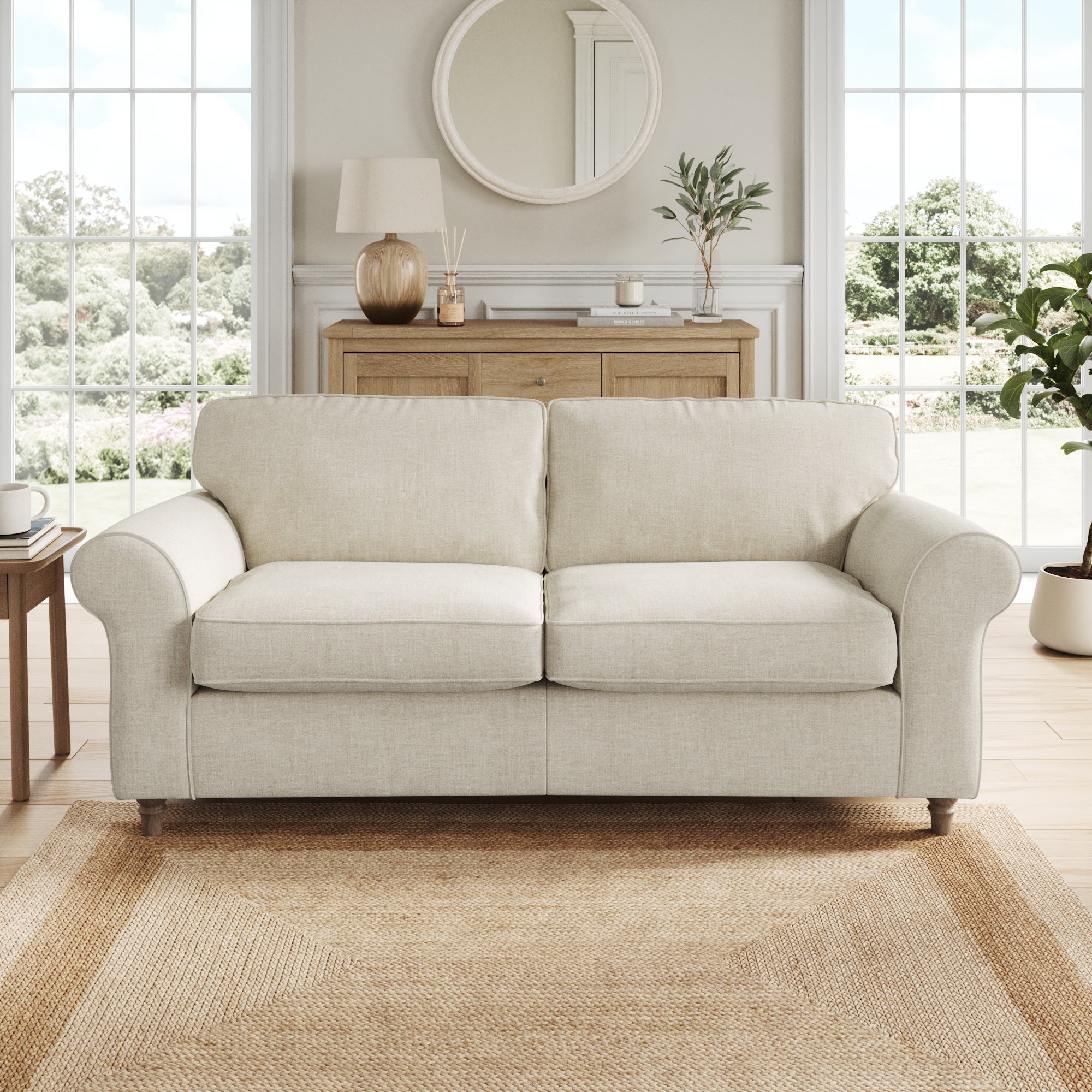 Flori 3 Seater Sofa Tonal Plush Chenille Natural