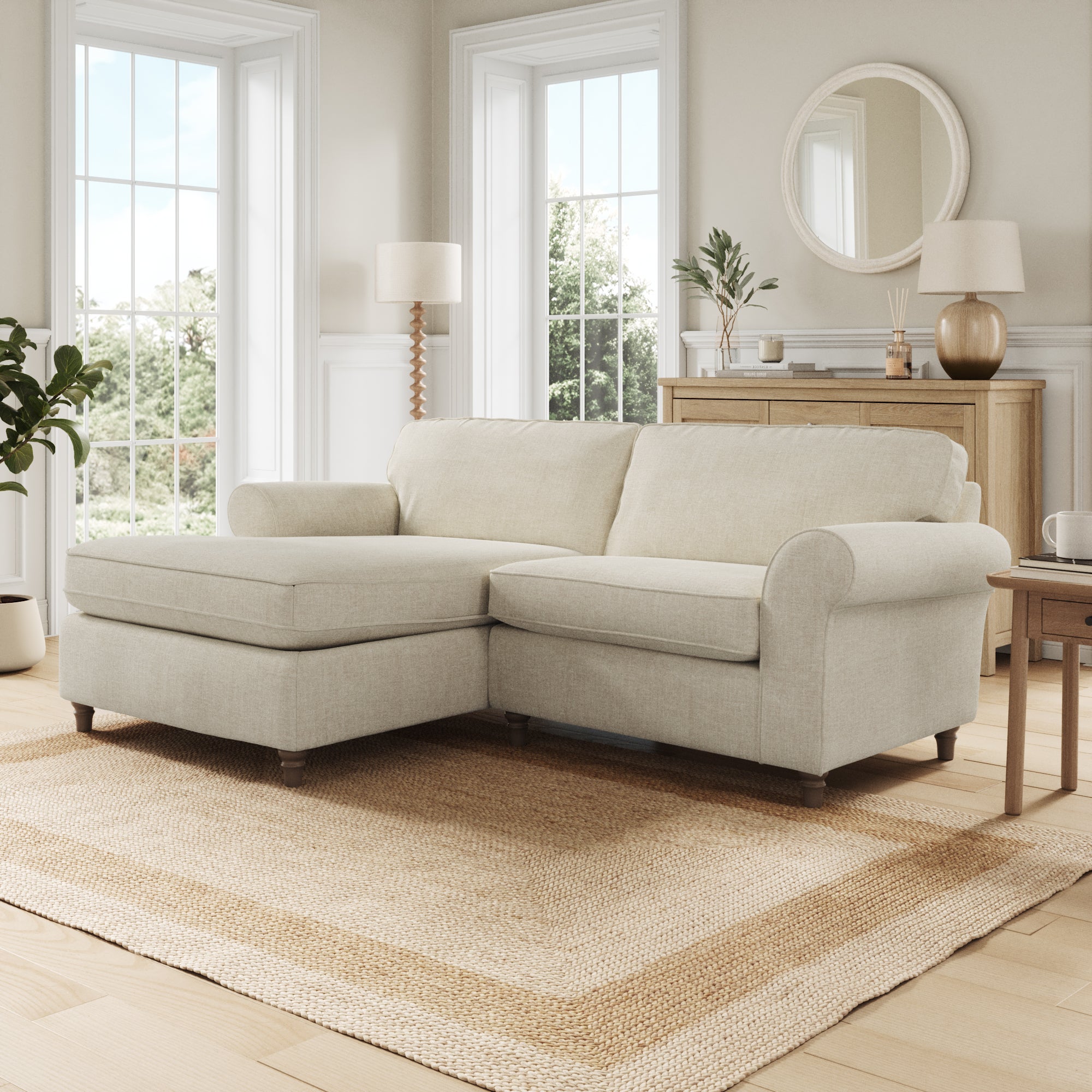 Flori Corner Chaise Sofa Tonal Plush Chenille Natural