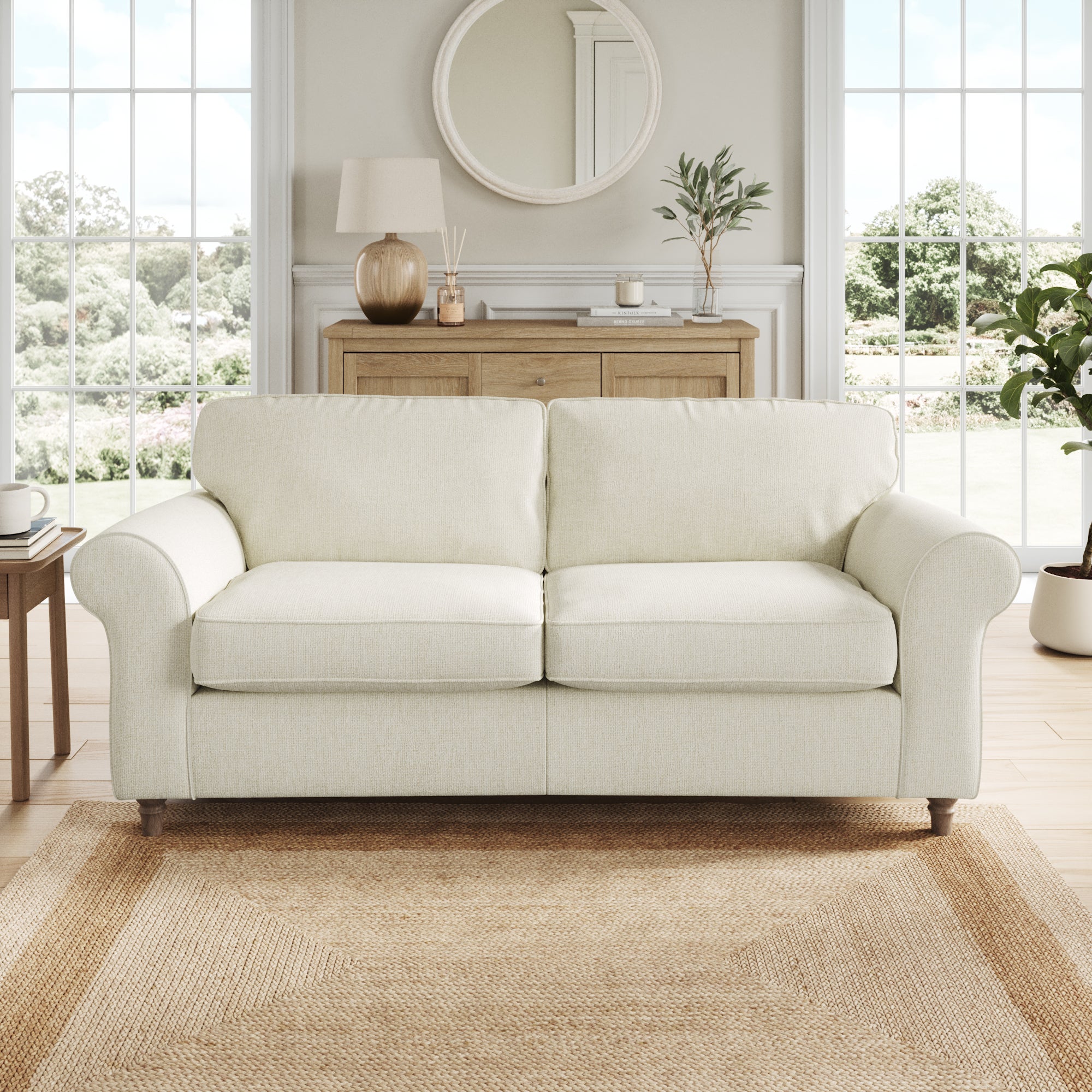 Flori 3 Seater Sofa Chunky Chenille White Sand