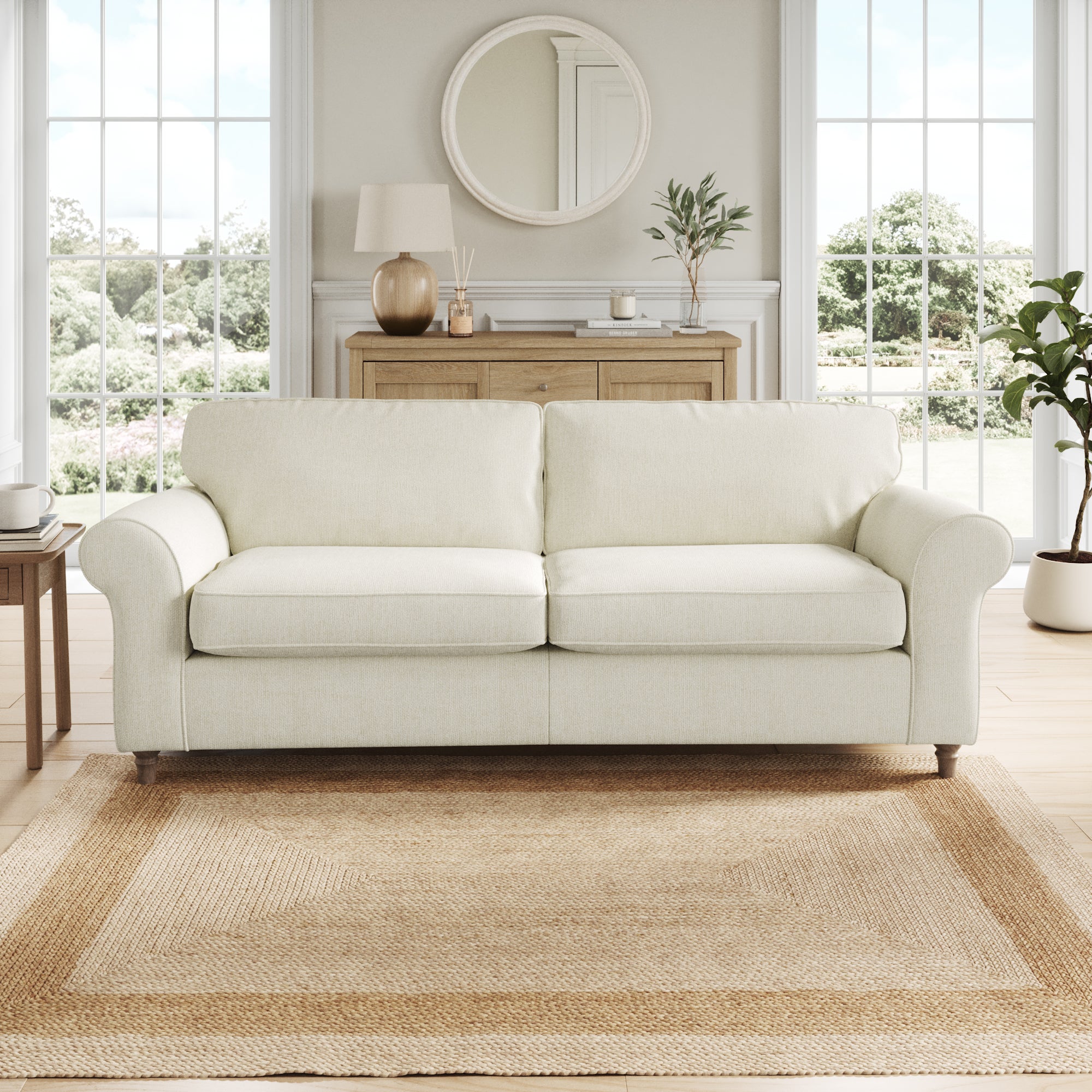 Flori 4 Seater Sofa Chunky Chenille White Sand