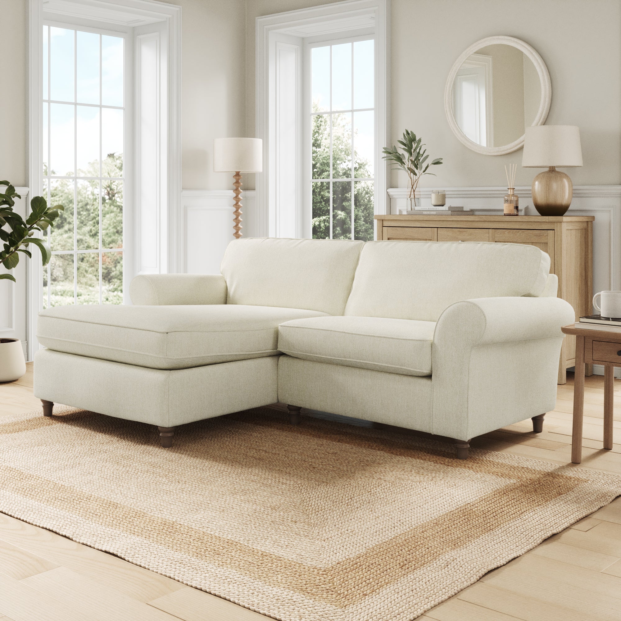 Flori Corner Chaise Sofa Chunky Chenille White Sand