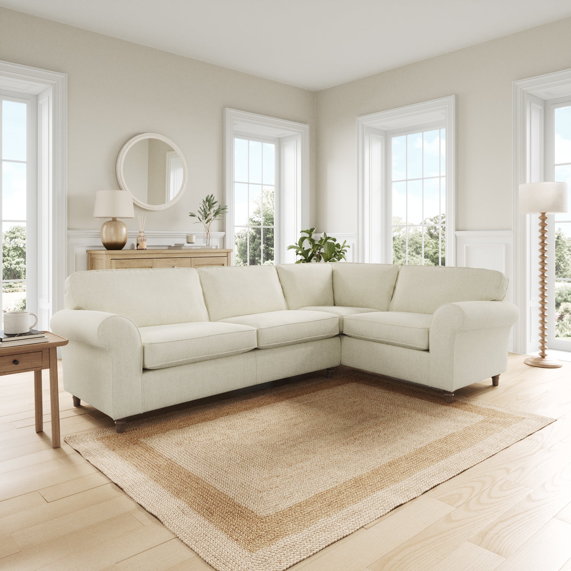 Flori Corner Sofa Chunky Chenille White Sand