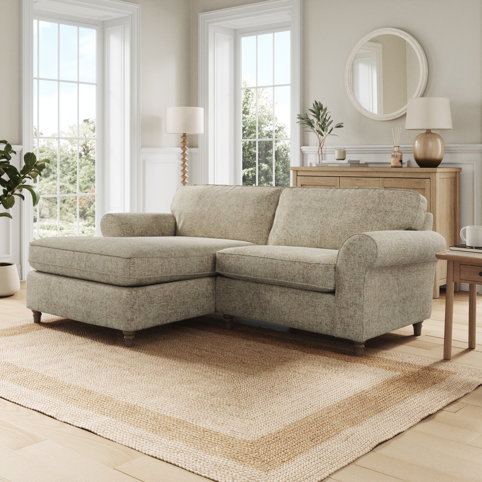 Flori Corner Chaise Sofa Chunky Chenille Mushroom