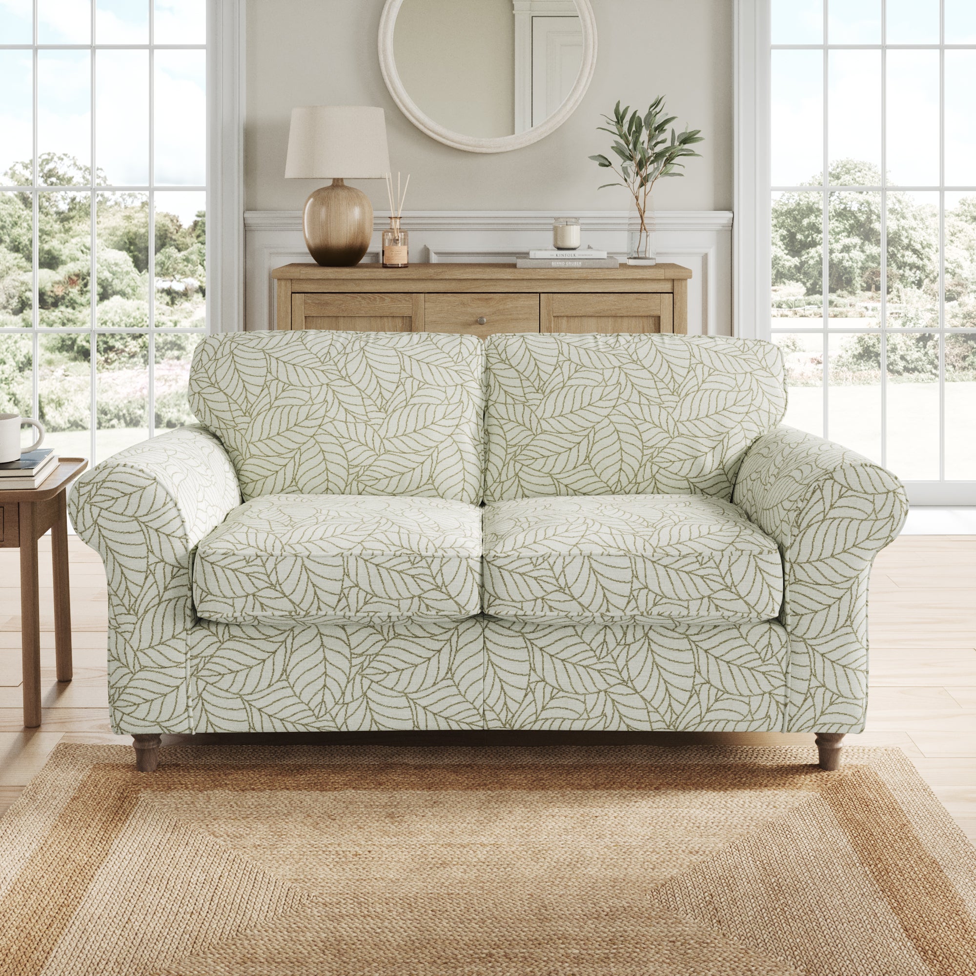 Flori Woven Leaf Fabric 2 Seater Sofa Leaf Olive