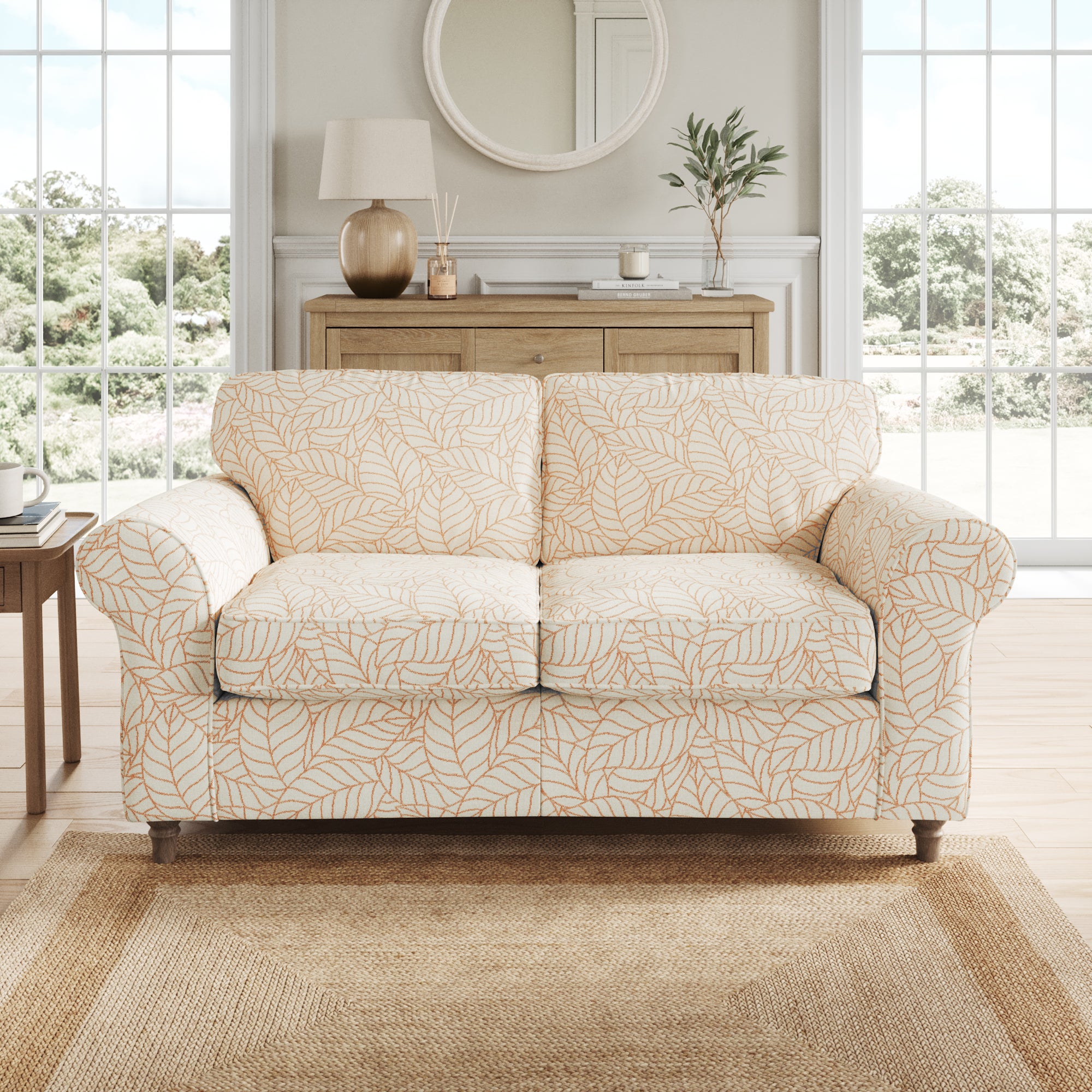 Flori 2 Seater Sofa, Leaf Print Fabric