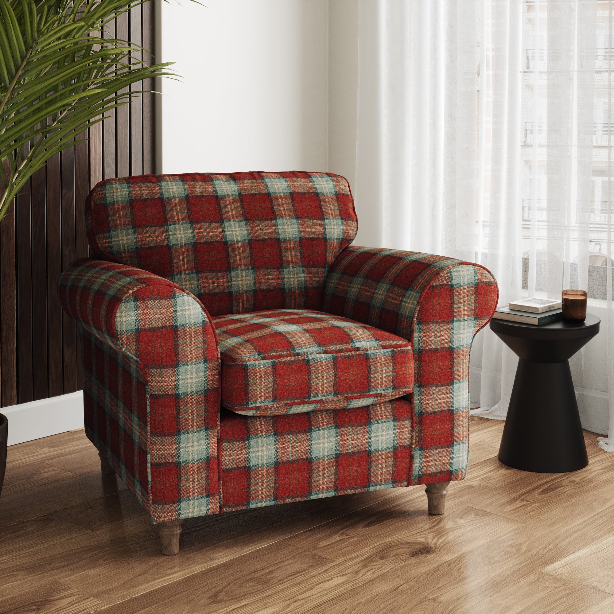 Flori Woven Check Fabric Orkney Armchair Check Red