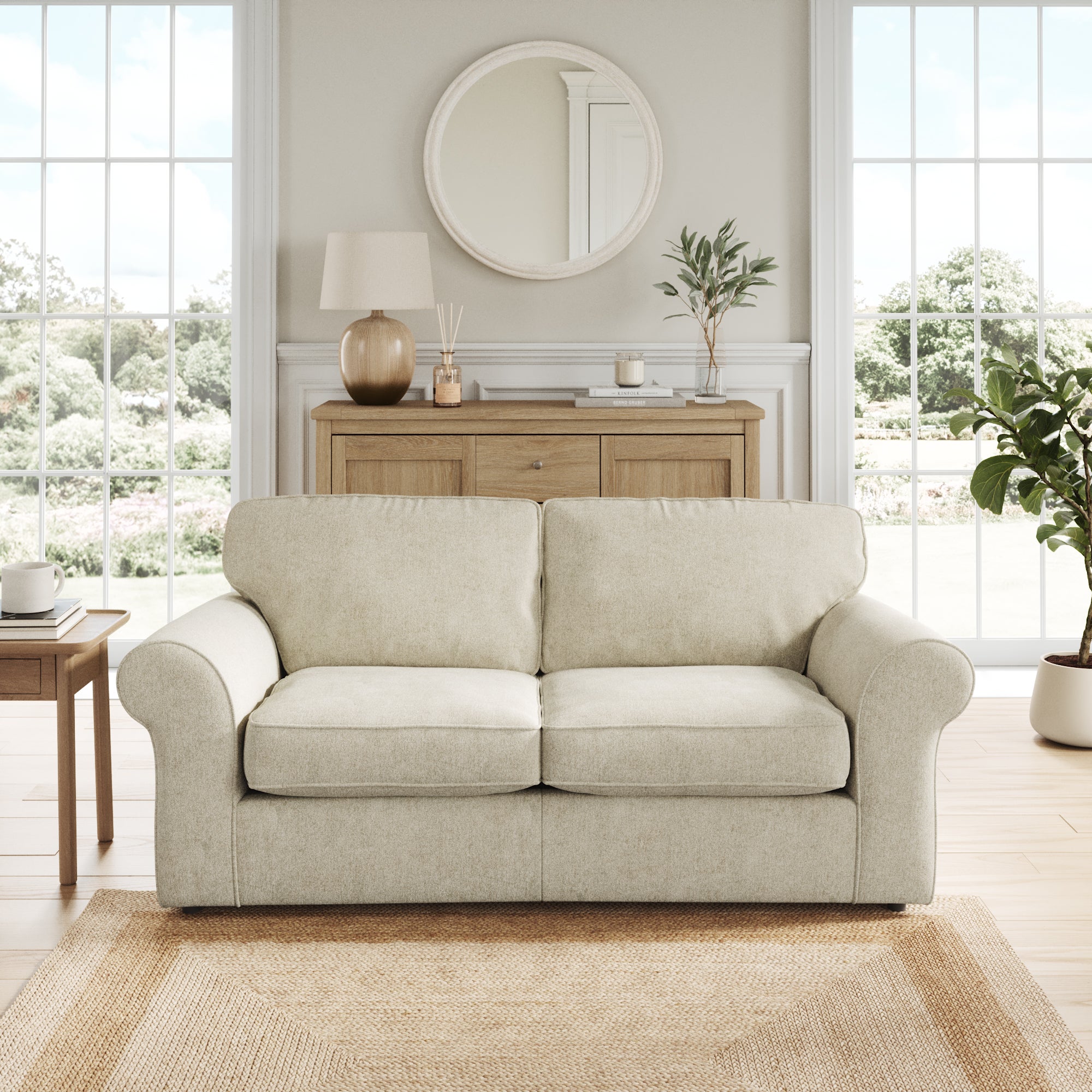 Flori 2 Seater Sofa Bed Soft Chenille Sandstone