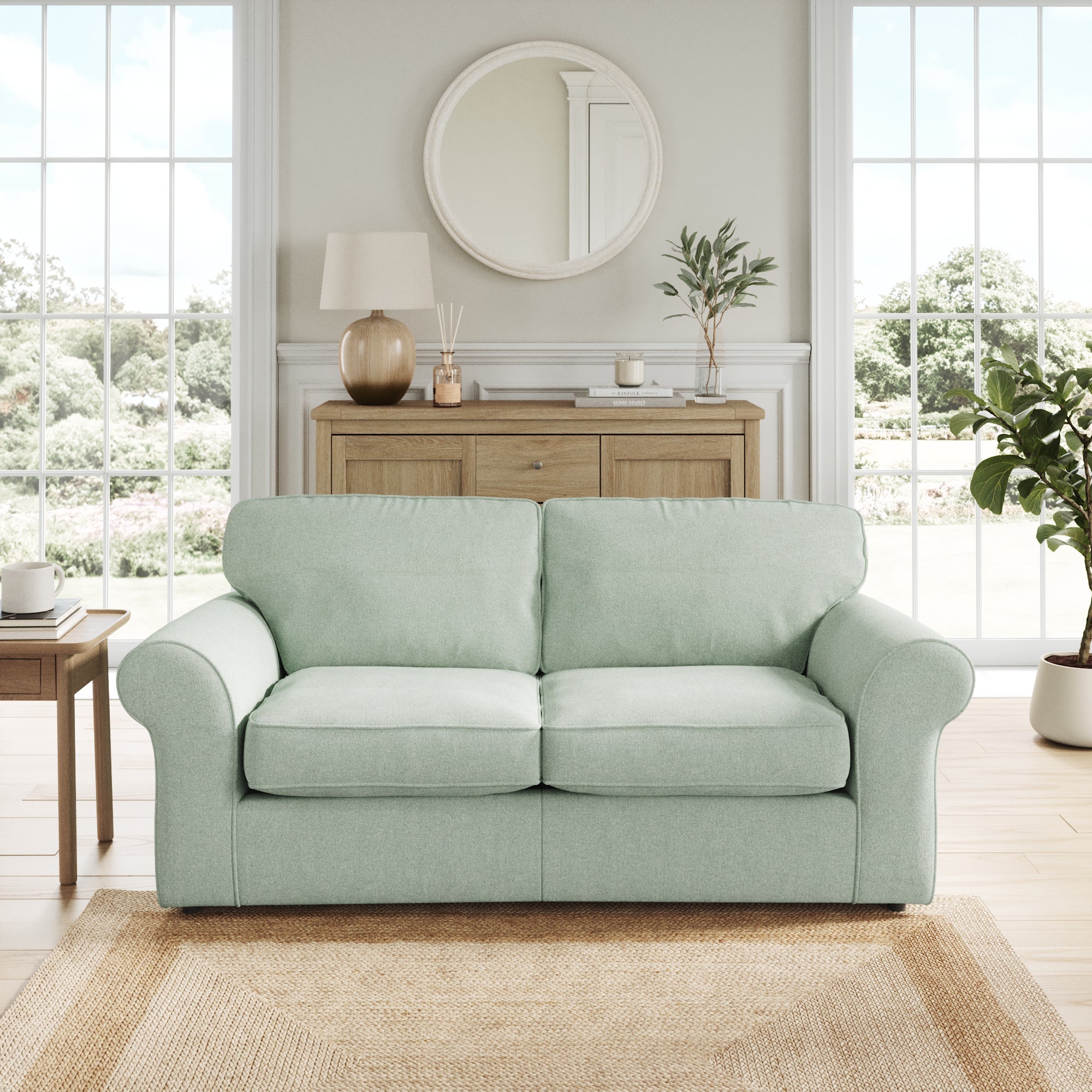 Flori 2 Seater Sofa Bed Soft Chenille Seafoam