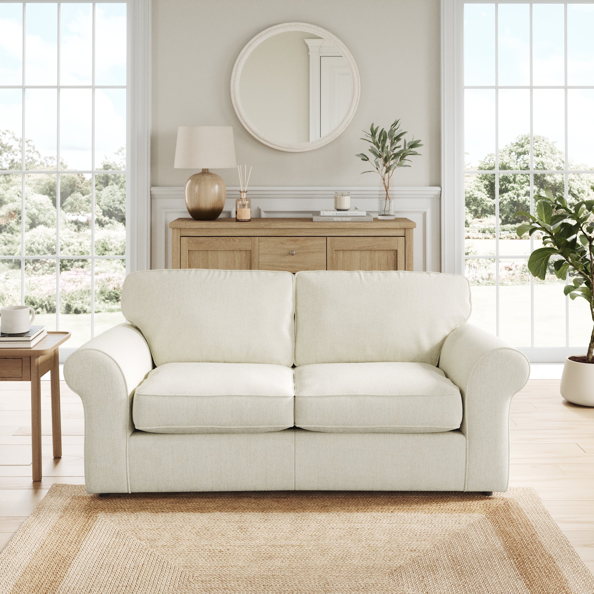 Flori 2 Seater Sofa Bed Chunky Chenille White Sand