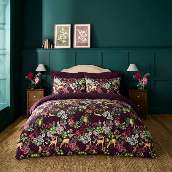 Dorma Folkloric Damson Brushed Cotton Duvet Cover And Pillowcase Set