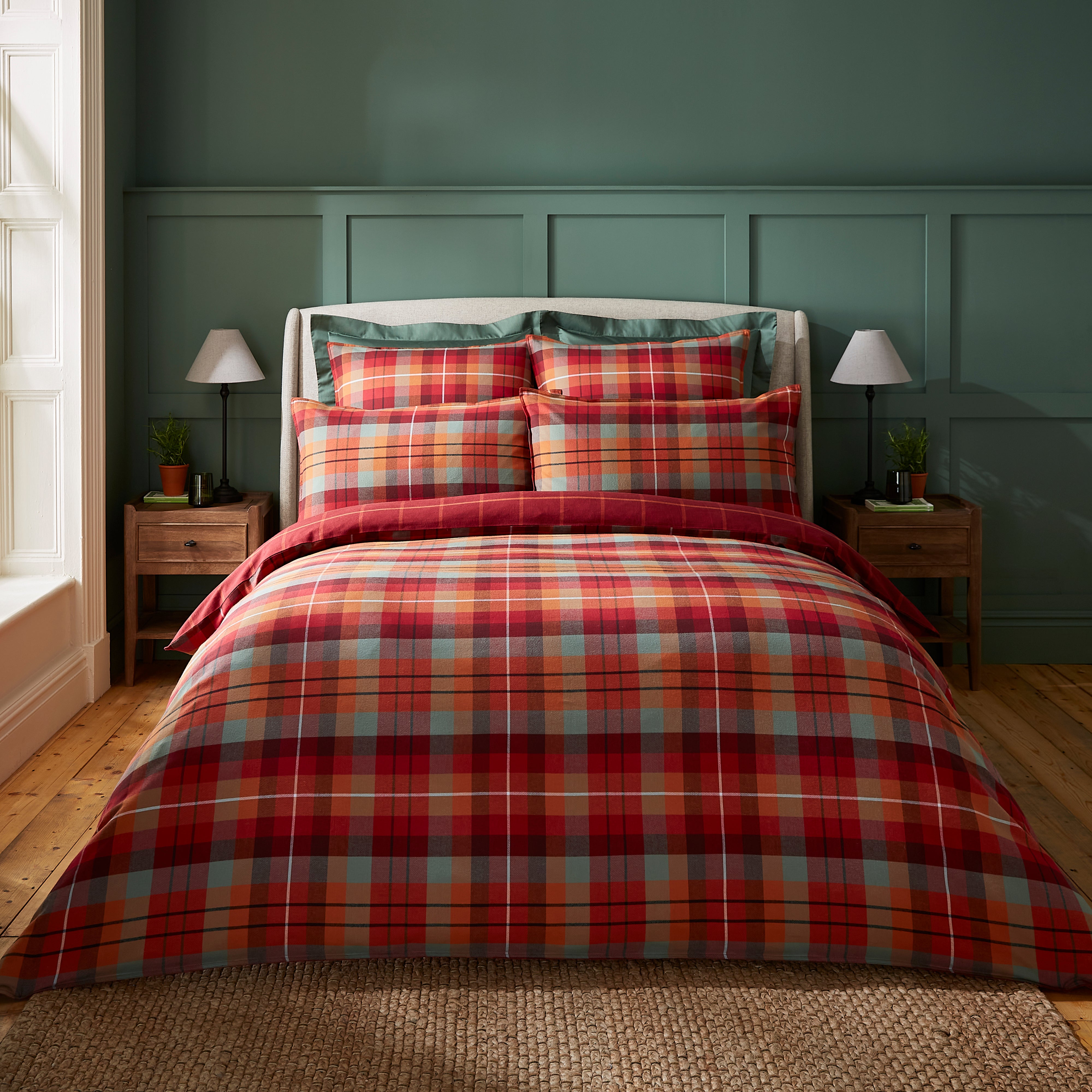 Dorma Maison Check Brushed Cotton Duvet Cover And Pillowcase Set Red