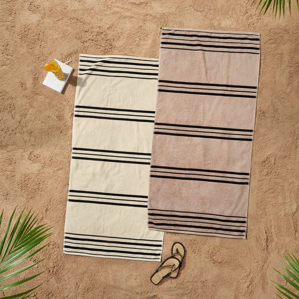 Pack of Two Catherine Lansfield Banded Stripe Cotton Beach Towel image 1 of 5