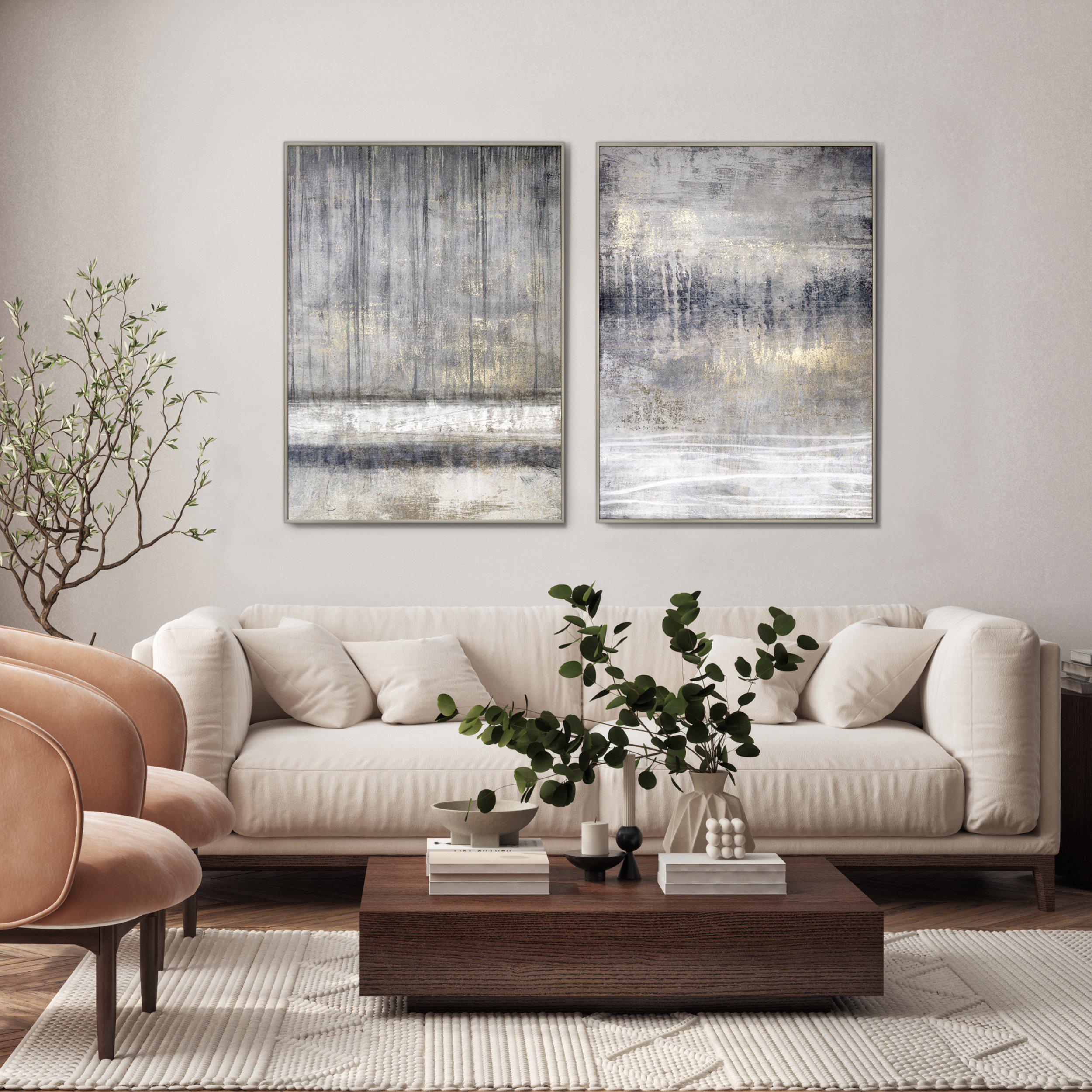 Set of 2 Cedar & Sage Torrent Abstract Framed Canvases