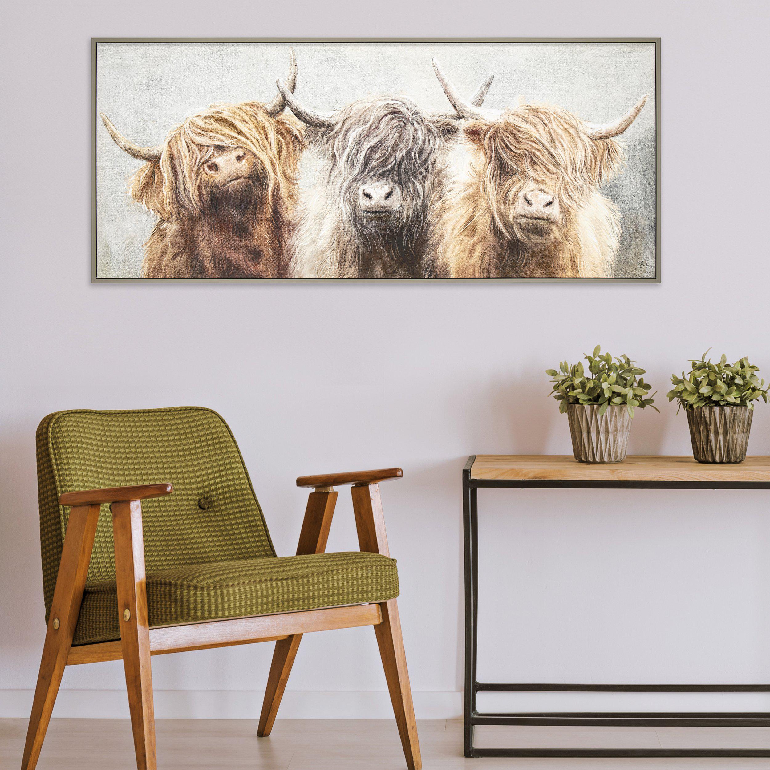 Cedar & Sage Three of a Kind Highland Cow Framed Canvas